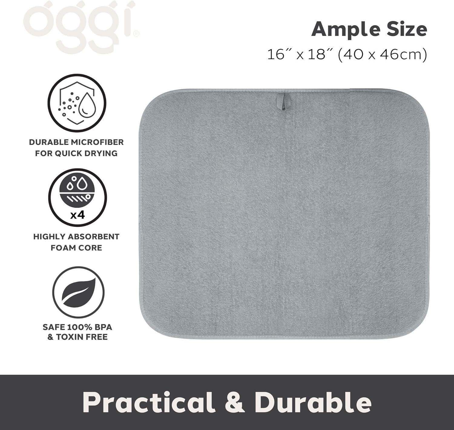 imageOGGI Absorbent Reversible Microfiber Dish Drying Mat for Kitchen Dish Drying Pad 18 Inch x 24 Inch Extra Large BlueGray