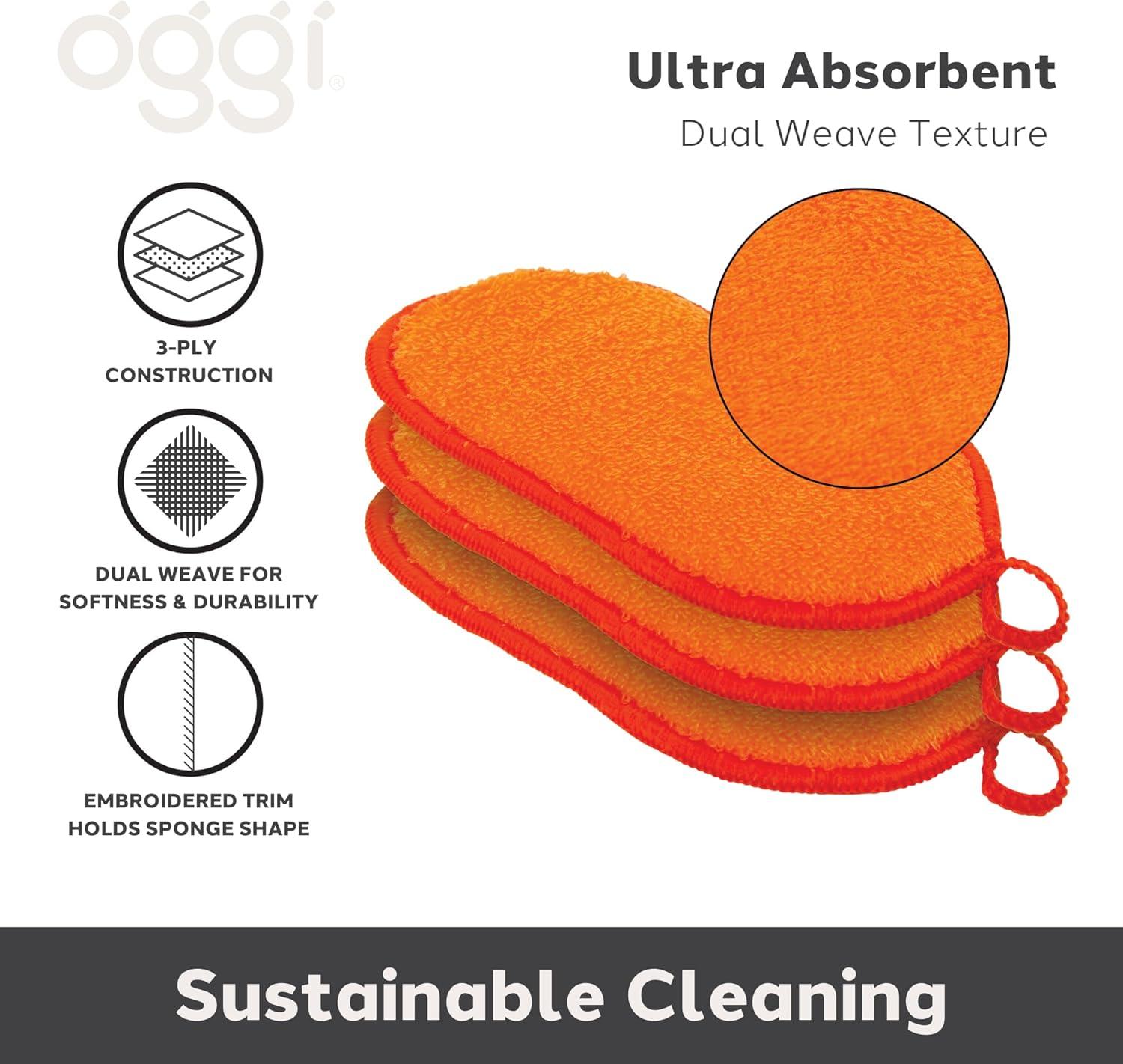 imageOGGI Bambou OdorFree Kitchen Sponges  Natural Kitchen Sponges for Dishes 91 BambooDerived Rayon Cellulose Fiber Reusable Absorbent Hygienic Durable NonScratch Washable  3 pcs 7x4Orange