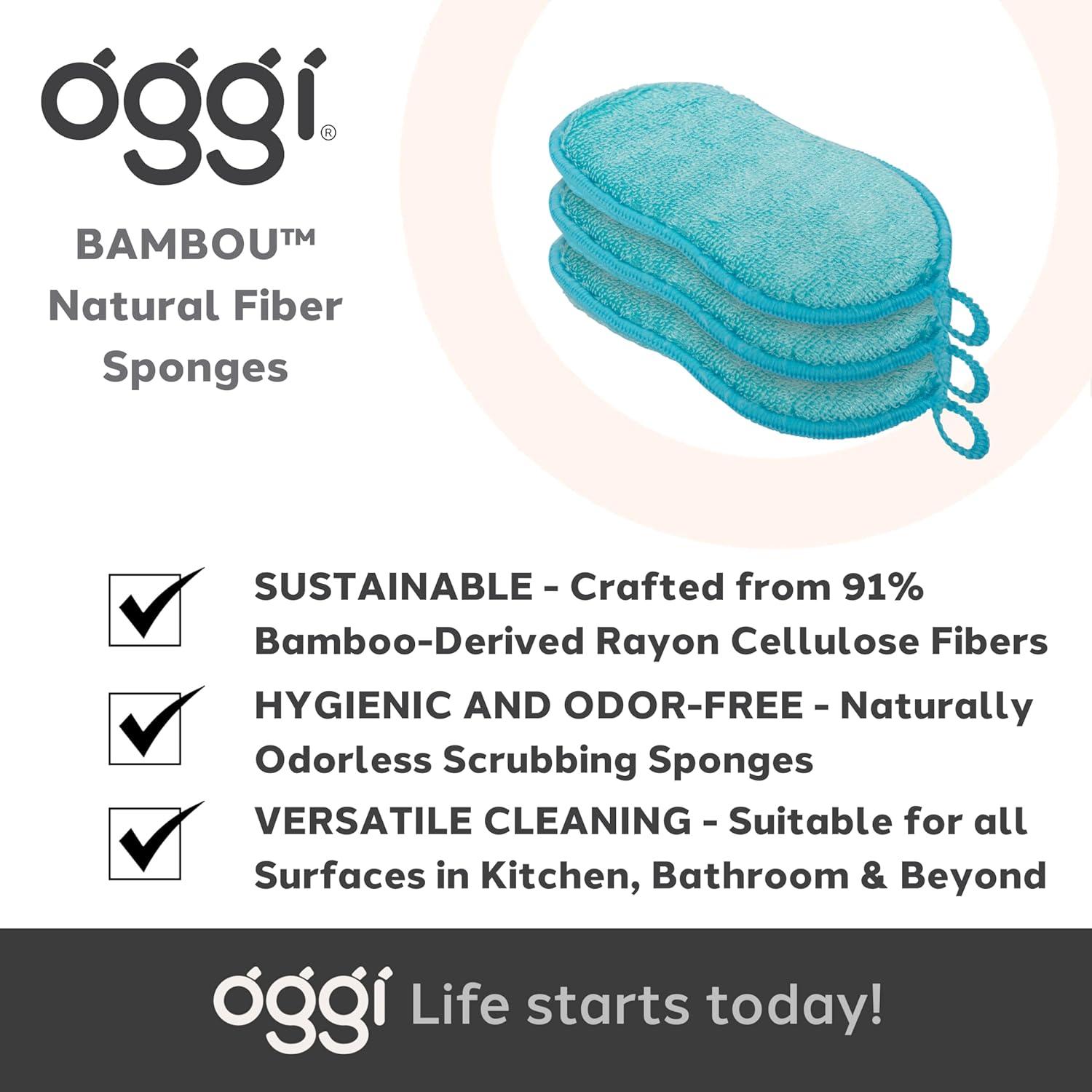 imageOGGI Bambou OdorFree Kitchen Sponges  Natural Kitchen Sponges for Dishes 91 BambooDerived Rayon Cellulose Fiber Reusable Absorbent Hygienic Durable NonScratch Washable  3 pcs 7x4Turquoise