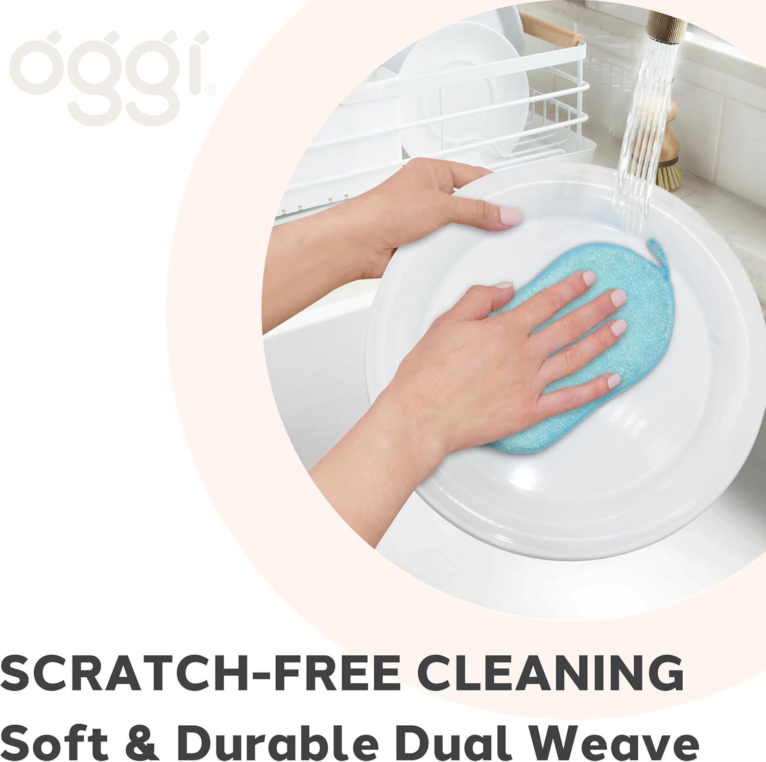 imageOGGI Bambou OdorFree Kitchen Sponges  Natural Kitchen Sponges for Dishes 91 BambooDerived Rayon Cellulose Fiber Reusable Absorbent Hygienic Durable NonScratch Washable  3 pcs 7x4Turquoise