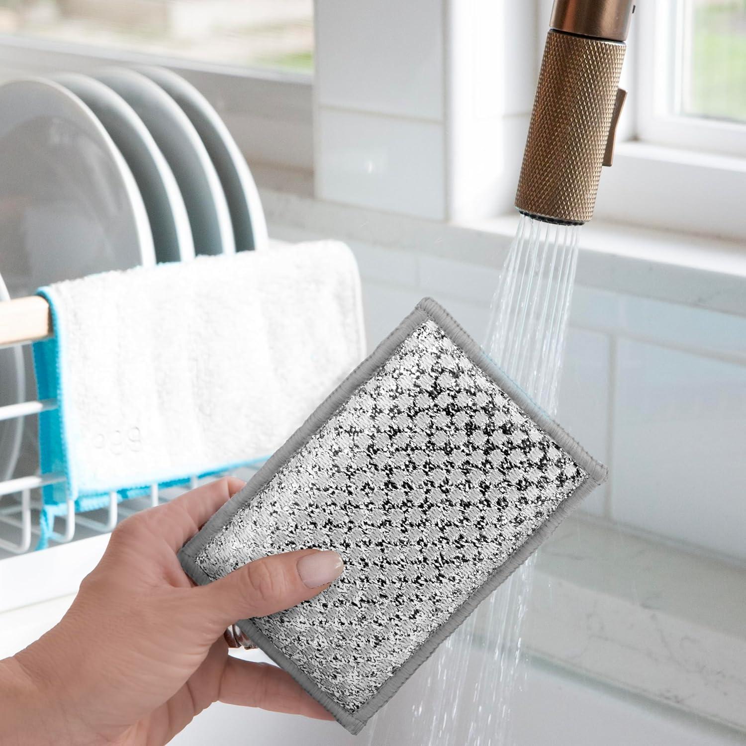imageOGGI Bambou OdorFree Scrubbing Sponges  Natural Scrub Sponges for Dishes 91 BambooDerived Rayon Cellulose Fiber Reusable Absorbent Durable Scrubbers NonScratch Washable  3 pcs 7x4WhiteGray