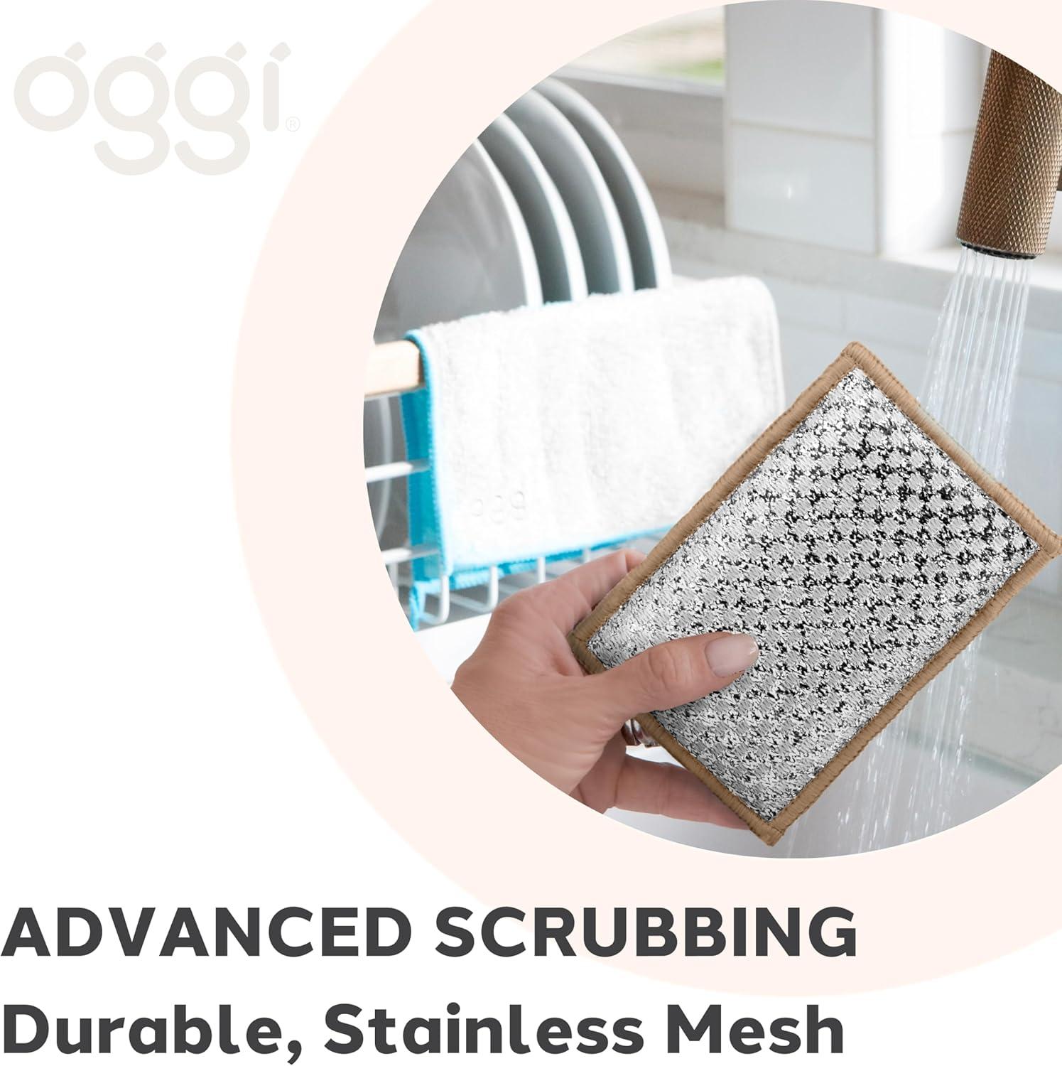 imageOGGI Bambou OdorFree Scrubbing Sponges  Natural Scrub Sponges for Dishes 91 BambooDerived Rayon Cellulose Fiber Reusable Absorbent Durable Scrubbers NonScratch Washable  3 pcs 7x4WhiteKhaki