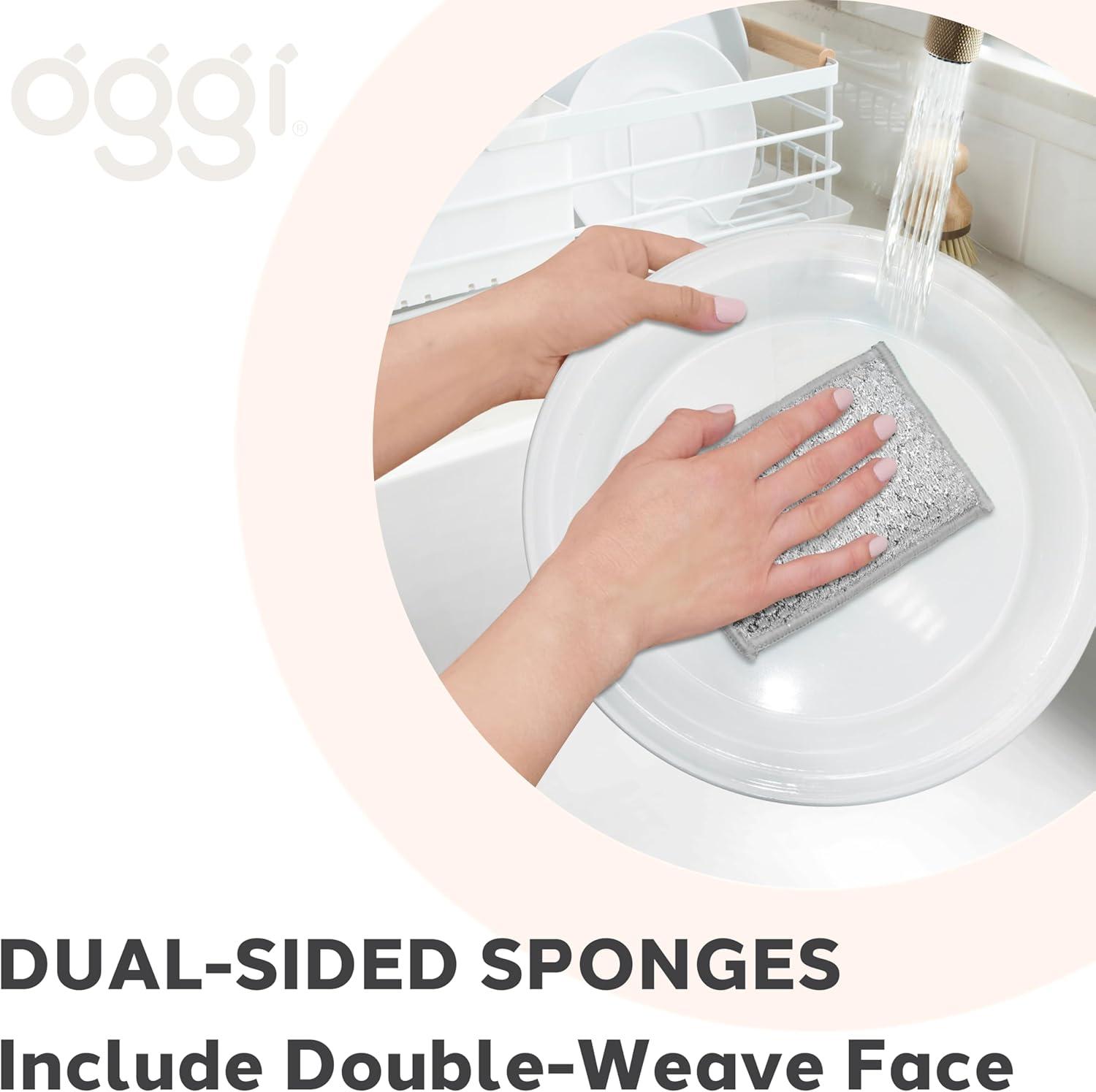 imageOGGI Bambou OdorFree Scrubbing Sponges  Natural Scrub Sponges for Dishes 91 BambooDerived Rayon Cellulose Fiber Reusable Absorbent Durable Scrubbers NonScratch Washable  3 pcs 7x4WhiteGray