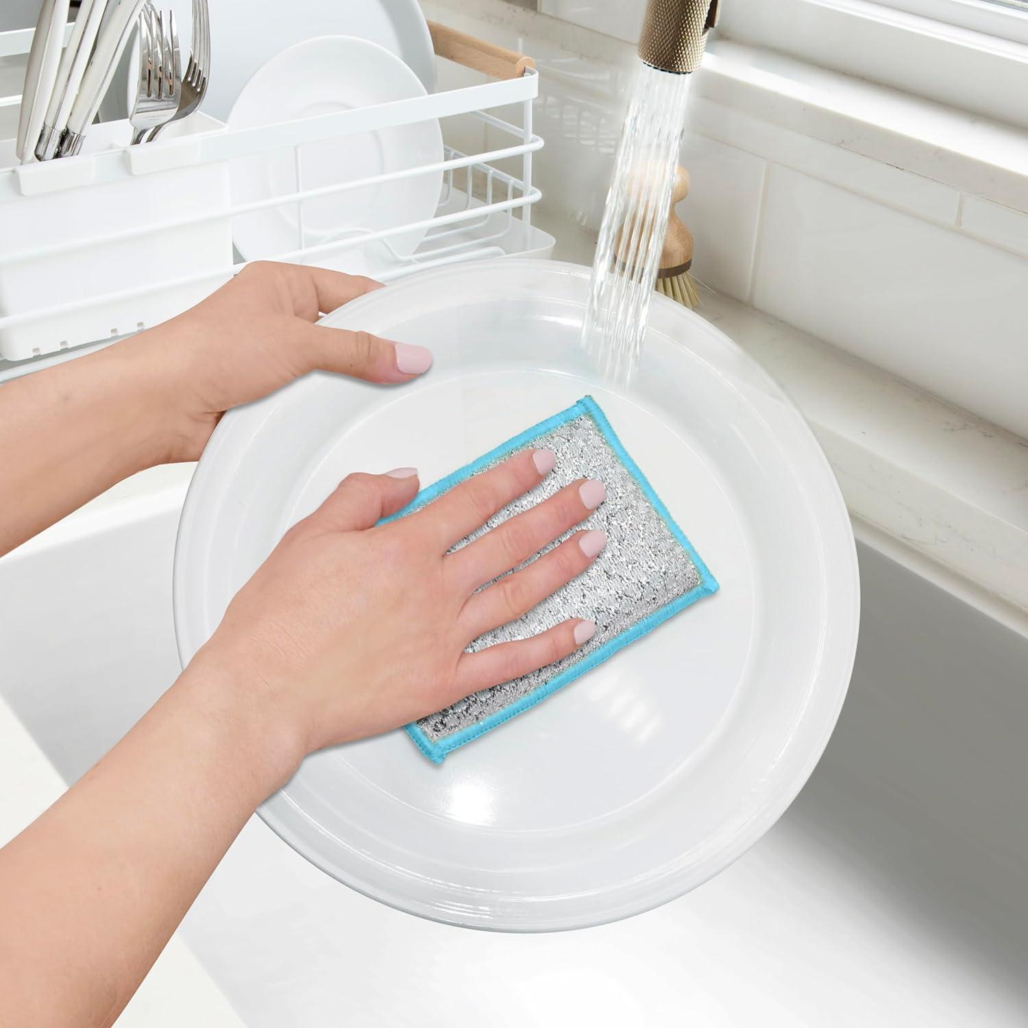 imageOGGI Bambou OdorFree Scrubbing Sponges  Natural Scrub Sponges for Dishes 91 BambooDerived Rayon Cellulose Fiber Reusable Absorbent Durable Scrubbers NonScratch Washable  3 pcs 7x4WhiteTurquoise