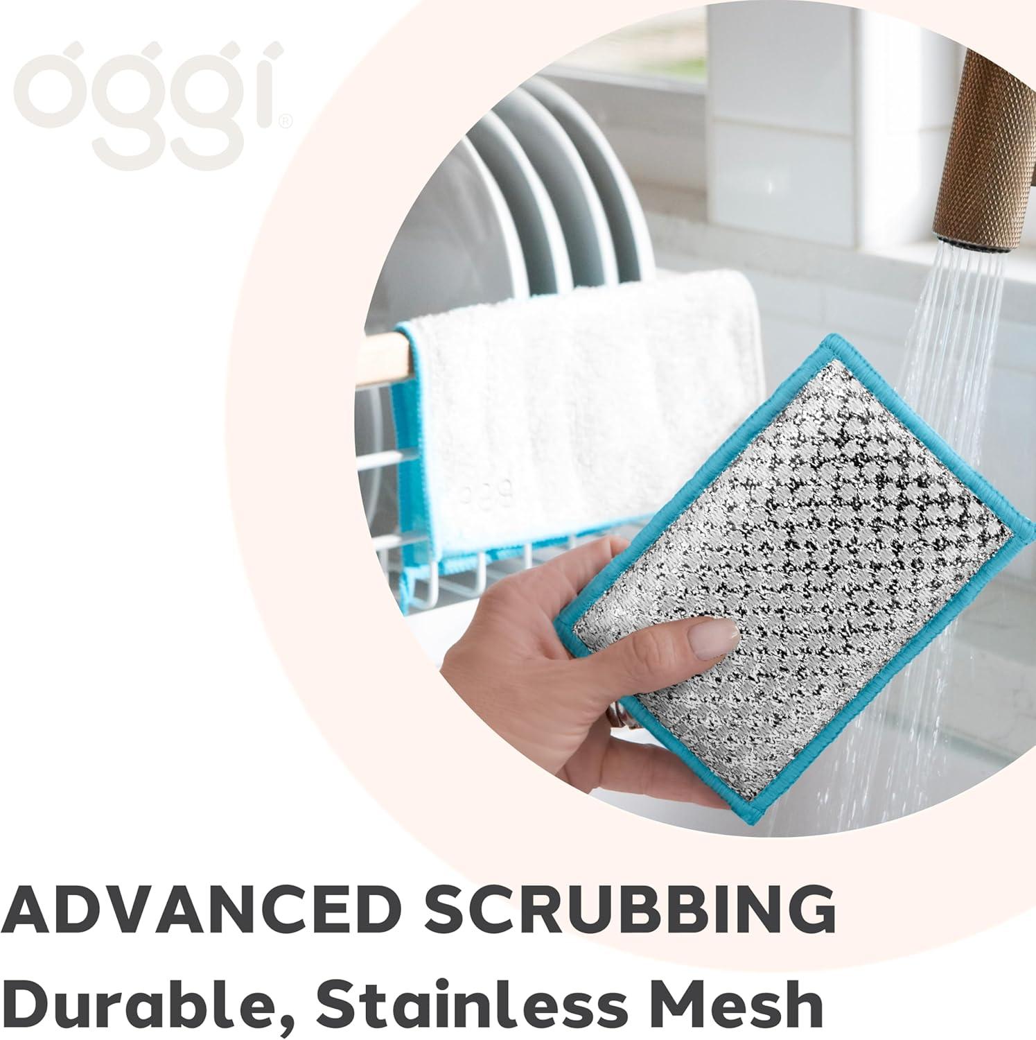 imageOGGI Bambou OdorFree Scrubbing Sponges  Natural Scrub Sponges for Dishes 91 BambooDerived Rayon Cellulose Fiber Reusable Absorbent Durable Scrubbers NonScratch Washable  3 pcs 7x4WhiteTurquoise