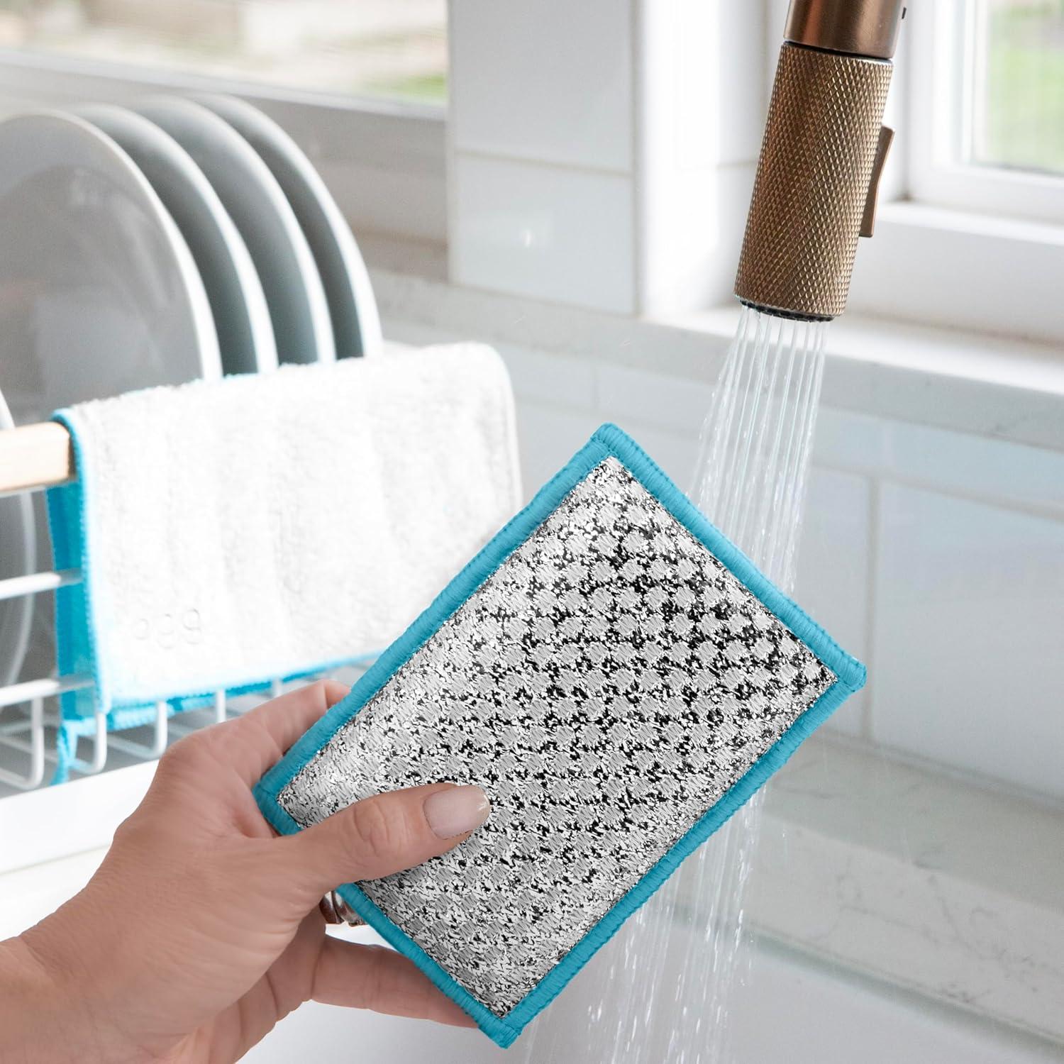 imageOGGI Bambou OdorFree Scrubbing Sponges  Natural Scrub Sponges for Dishes 91 BambooDerived Rayon Cellulose Fiber Reusable Absorbent Durable Scrubbers NonScratch Washable  3 pcs 7x4WhiteTurquoise