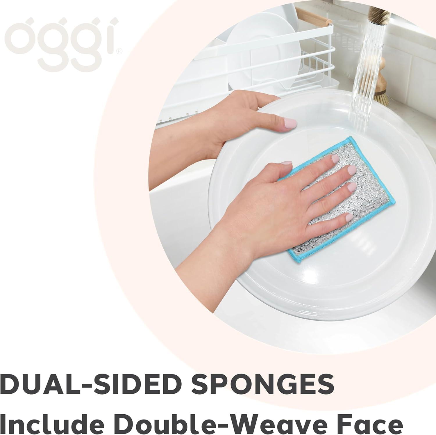 imageOGGI Bambou OdorFree Scrubbing Sponges  Natural Scrub Sponges for Dishes 91 BambooDerived Rayon Cellulose Fiber Reusable Absorbent Durable Scrubbers NonScratch Washable  3 pcs 7x4WhiteTurquoise
