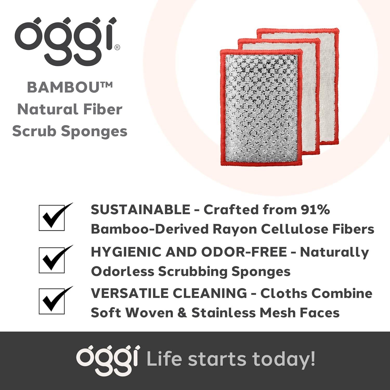 imageOGGI Bambou OdorFree Scrubbing Sponges  Natural Scrub Sponges for Dishes 91 BambooDerived Rayon Cellulose Fiber Reusable Absorbent Durable Scrubbers NonScratch Washable  3 pcs 7x4WhiteOrange