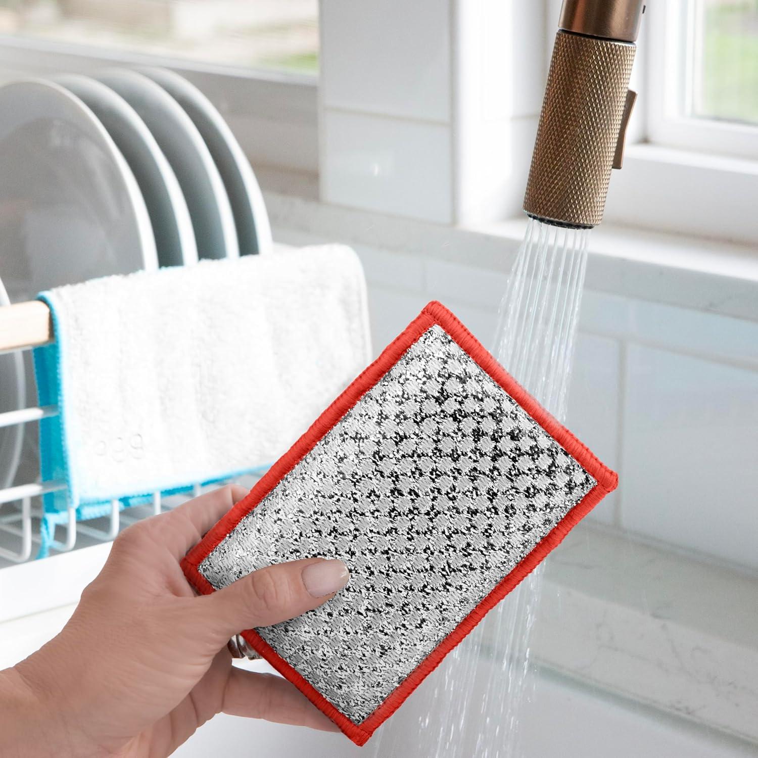 imageOGGI Bambou OdorFree Scrubbing Sponges  Natural Scrub Sponges for Dishes 91 BambooDerived Rayon Cellulose Fiber Reusable Absorbent Durable Scrubbers NonScratch Washable  3 pcs 7x4WhiteOrange