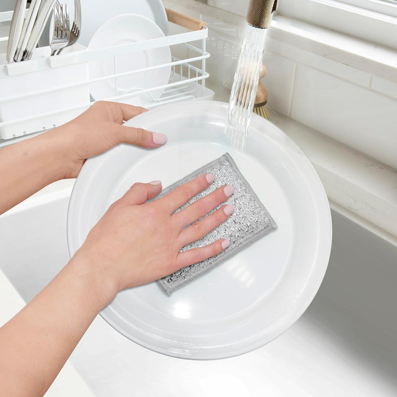 imageOGGI Bambou OdorFree Scrubbing Sponges  Natural Scrub Sponges for Dishes 91 BambooDerived Rayon Cellulose Fiber Reusable Absorbent Durable Scrubbers NonScratch Washable  3 pcs 7x4WhiteGray