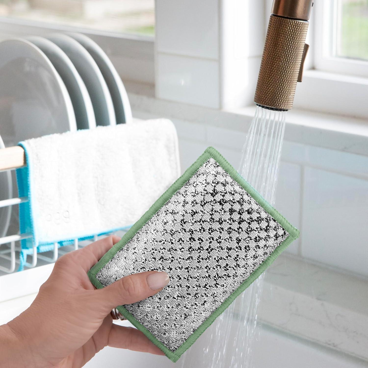imageOGGI Bambou OdorFree Scrubbing Sponges  Natural Scrub Sponges for Dishes 91 BambooDerived Rayon Cellulose Fiber Reusable Absorbent Durable Scrubbers NonScratch Washable  3 pcs 7x4WhiteSage