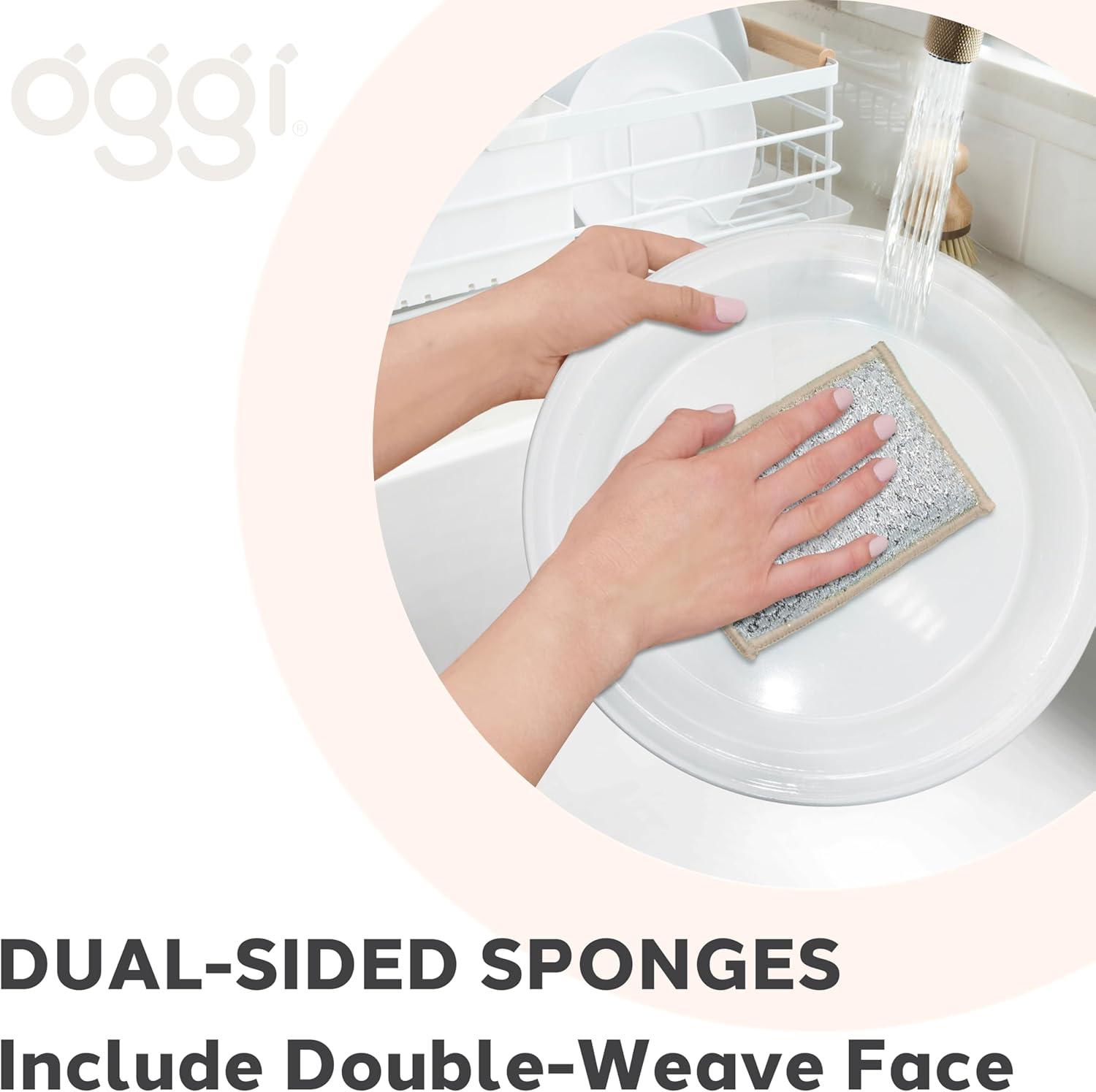 imageOGGI Bambou OdorFree Scrubbing Sponges  Natural Scrub Sponges for Dishes 91 BambooDerived Rayon Cellulose Fiber Reusable Absorbent Durable Scrubbers NonScratch Washable  3 pcs 7x4WhiteKhaki