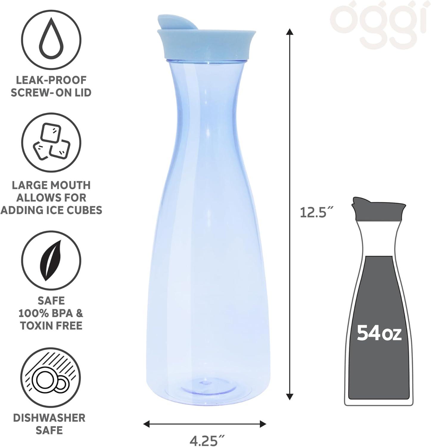 imageOGGI Clear Carafe wFlip Open Lid  Ideal Juice Bottle Clear Pitcher with Lid Tea Pitcher Water Carafe 16 Lt54Oz AquaBlue Tint
