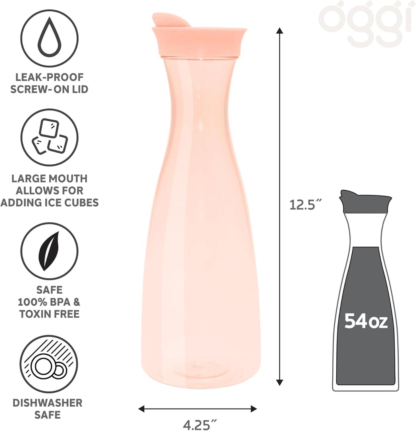 imageOGGI Clear Carafe wFlip Open Lid  Ideal Juice Bottle Clear Pitcher with Lid Tea Pitcher Water Carafe 16 Lt54Oz AquaBlush Tint