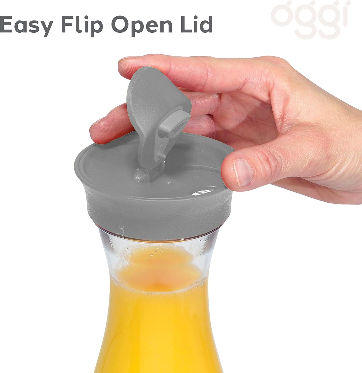 imageOGGI Clear Carafe wFlip Open Lid  Ideal Juice Bottle Clear Pitcher with Lid Tea Pitcher Water Carafe 16 Lt54Oz AquaBlush Tint