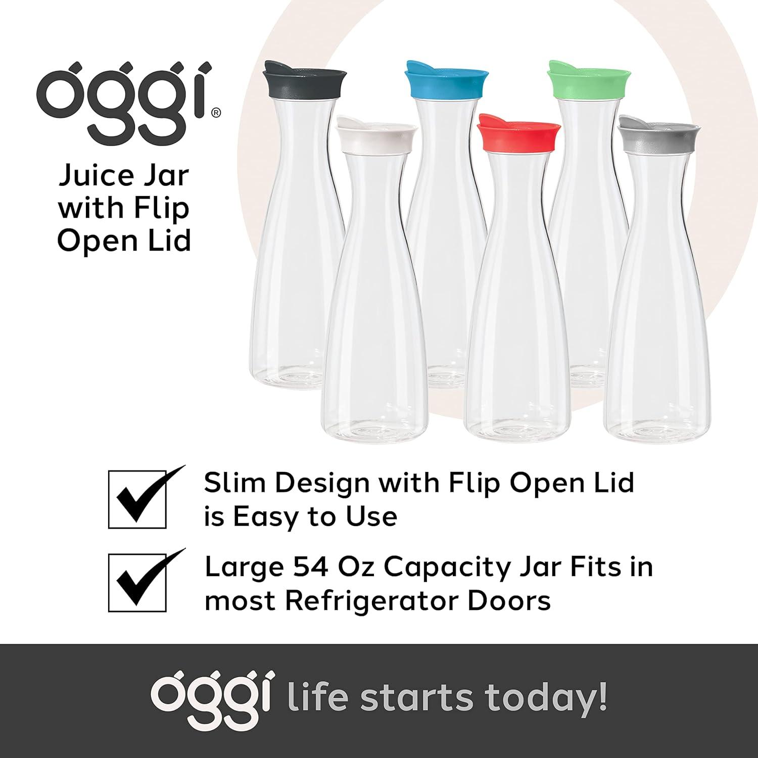 imageOGGI Clear Carafe wFlip Open Lid  Ideal Juice Bottle Clear Pitcher with Lid Tea Pitcher Water Carafe 16 Lt54Oz AquaClear  Aqua Lid