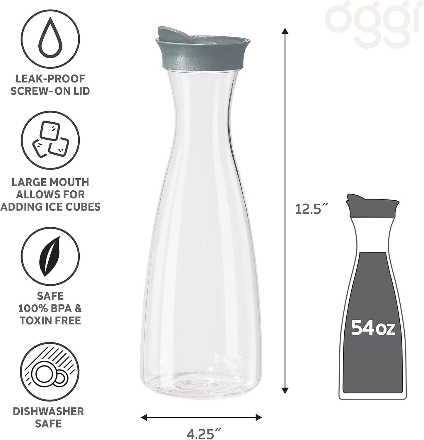 imageOGGI Clear Carafe wFlip Open Lid  Ideal Juice Bottle Clear Pitcher with Lid Tea Pitcher Water Carafe 16 Lt54Oz AquaClear  Gray Lid