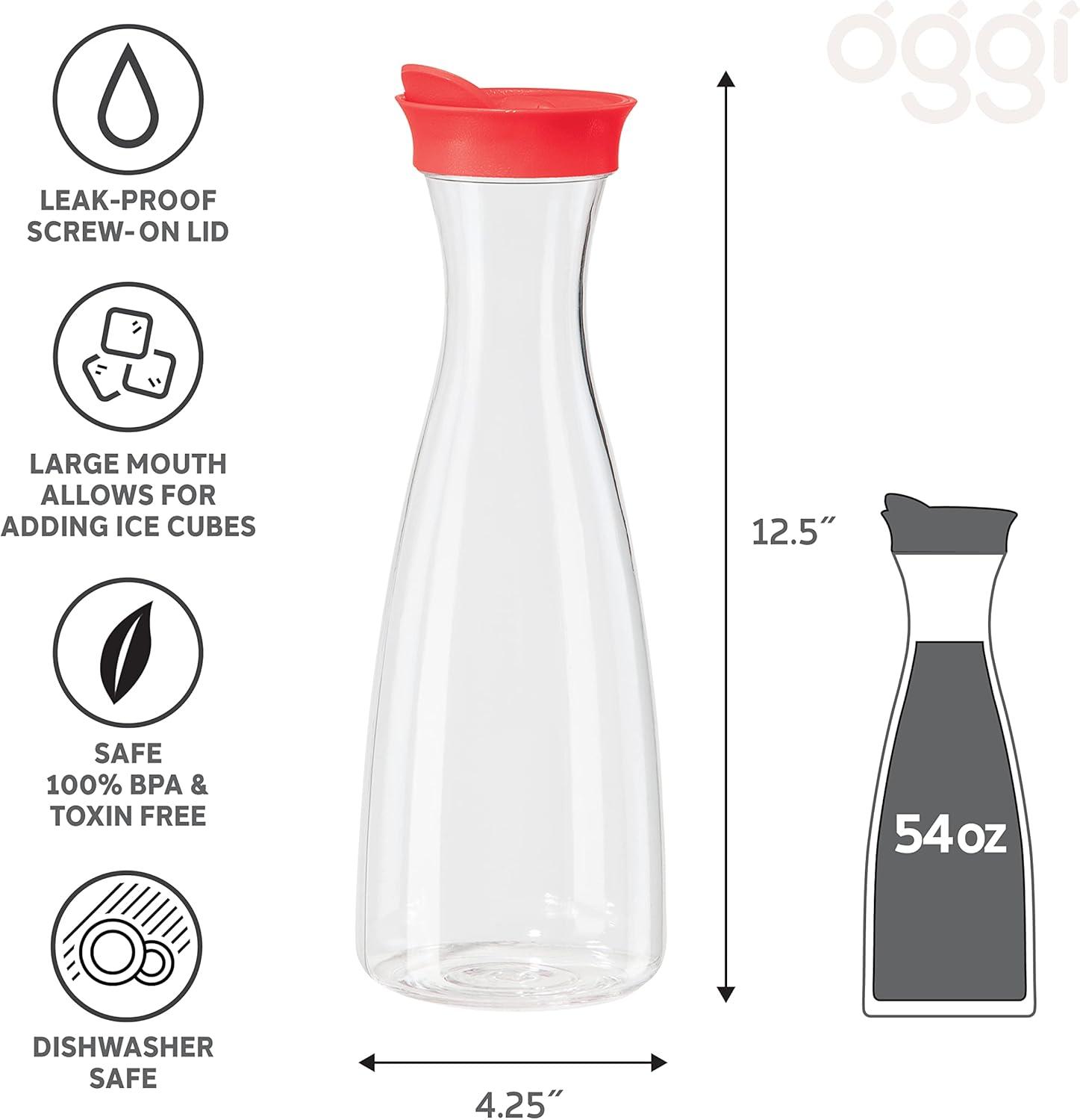 imageOGGI Clear Carafe wFlip Open Lid  Ideal Juice Bottle Clear Pitcher with Lid Tea Pitcher Water Carafe 16 Lt54Oz AquaClear  Red Lid