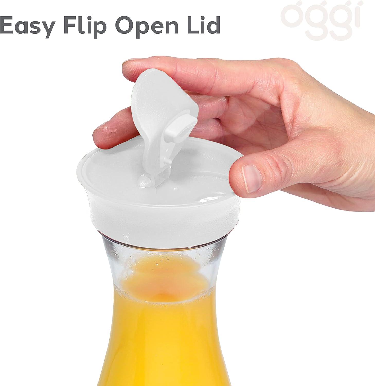 imageOGGI Clear Carafe wFlip Open Lid  Ideal Juice Bottle Clear Pitcher with Lid Tea Pitcher Water Carafe 16 Lt54Oz AquaClear  White Lid