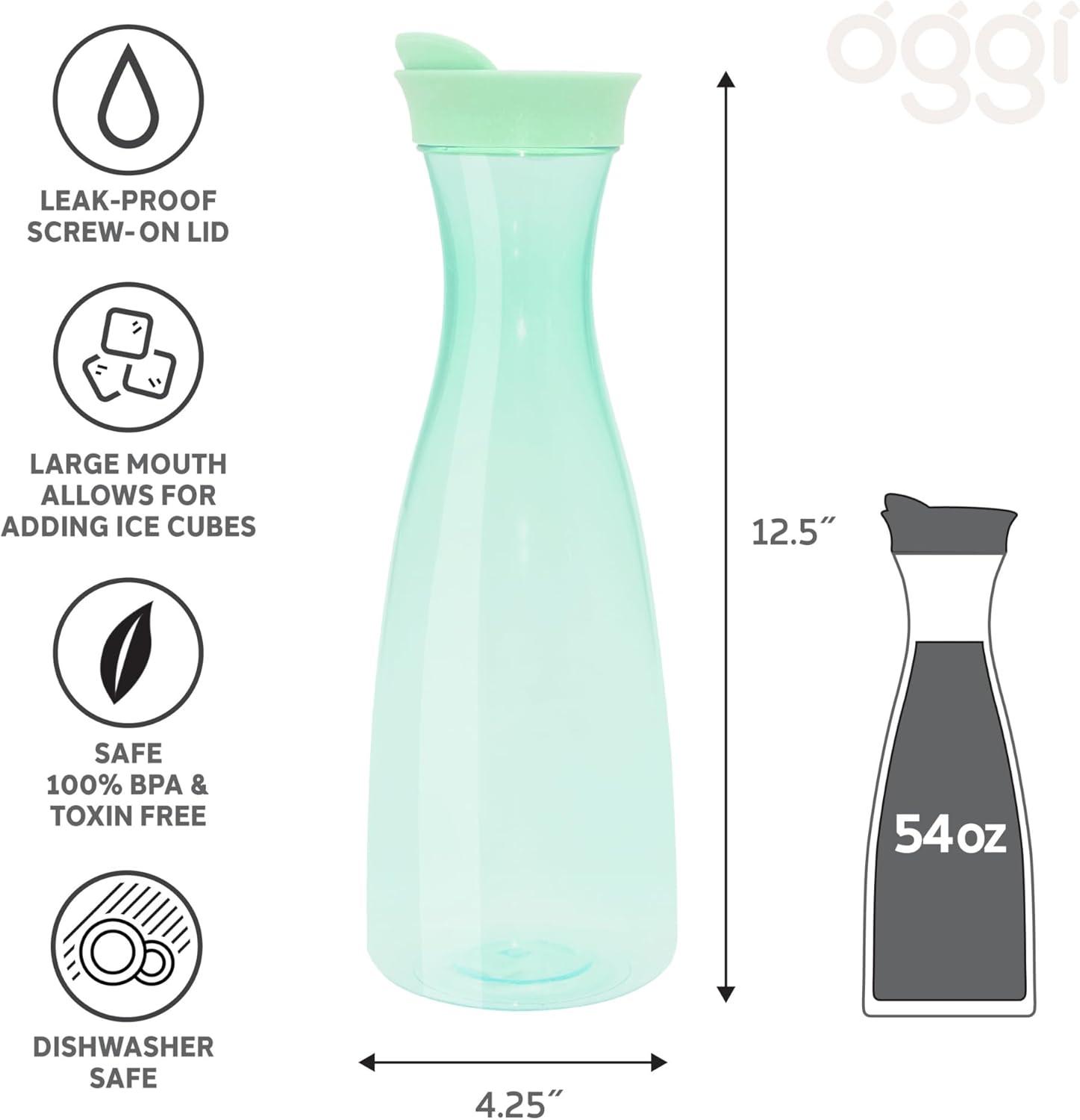 imageOGGI Clear Carafe wFlip Open Lid  Ideal Juice Bottle Clear Pitcher with Lid Tea Pitcher Water Carafe 16 Lt54Oz AquaGreen Tint