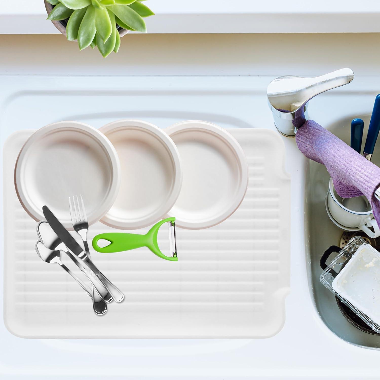 imageOGGI Dish Drain Board ampamp Drying Rack Tray for Kitchen  Ideal Rigid Drainboard Dish Drainer Tray Dish Drain Boards for Kitchen Counter 1275 x 1725quot  White