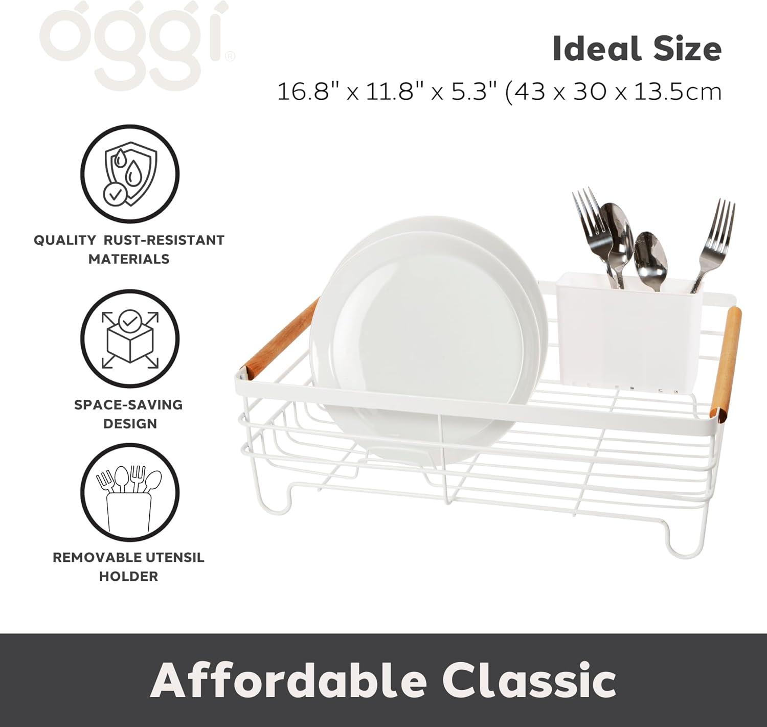imageOGGI Large Dish Drying Rack  White ampamp Bamboo Dish Drying Rack Drying Rack Kitchen Dish Rack Dish Racks for Kitchen Counter Durable Coated Steel Kitchen Drying Rack with Cutlery HolderWhite  Bamboo
