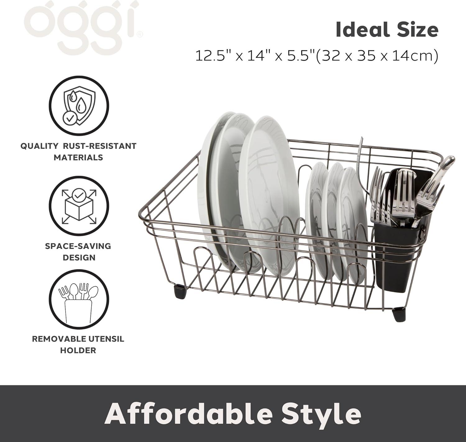 imageOGGI Large Dish Drying Rack  White ampamp Bamboo Dish Drying Rack Drying Rack Kitchen Dish Rack Dish Racks for Kitchen Counter Durable Coated Steel Kitchen Drying Rack with Cutlery HolderBlack Chrome