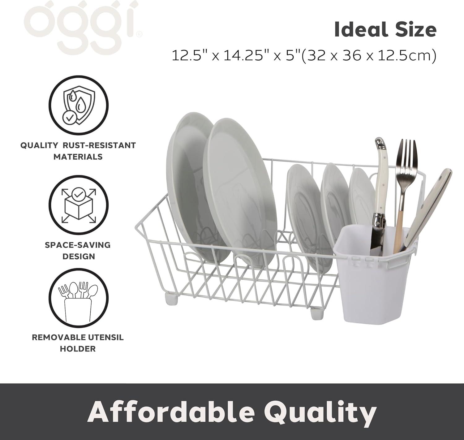 imageOGGI Large Dish Drying Rack  White ampamp Bamboo Dish Drying Rack Drying Rack Kitchen Dish Rack Dish Racks for Kitchen Counter Durable Coated Steel Kitchen Drying Rack with Cutlery HolderWhite