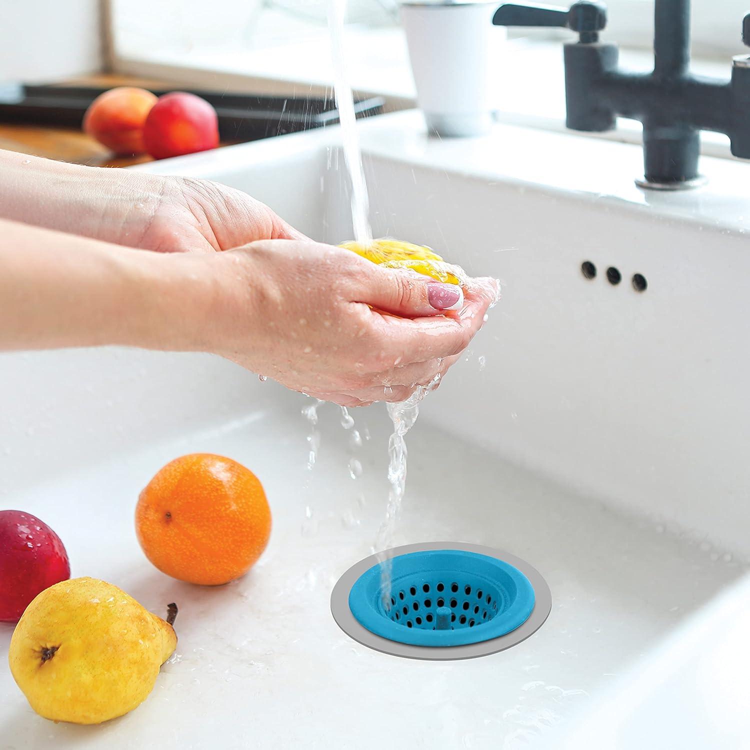 imageOGGI Silicone Sink Strainer Great Kitchen Sink Strainer Sink Drain Strainer Drain Stopper Sink Plug 46 Diameter Rim BlackBrick Red