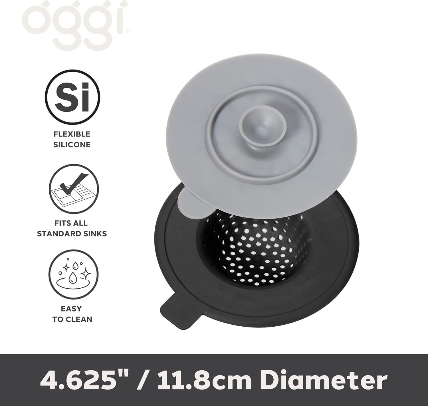 imageOGGI Silicone Sink Strainer ampamp Stopper Set Great Kitchen Sink Strainer Silicone Drain Stopper Sink Drain Strainer Sink Plug 46 Diameter Rim GrayBlack