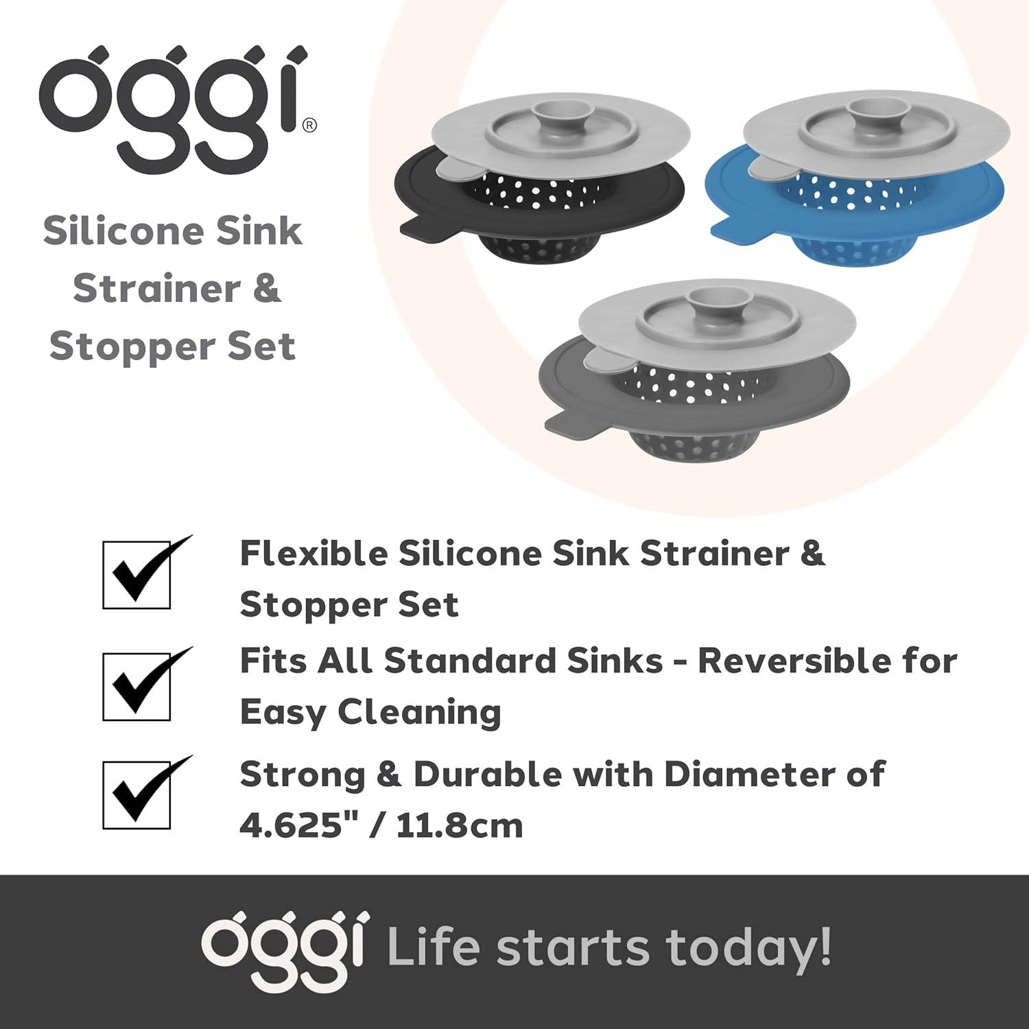imageOGGI Silicone Sink Strainer ampamp Stopper Set Great Kitchen Sink Strainer Silicone Drain Stopper Sink Drain Strainer Sink Plug 46 Diameter Rim GrayBlack