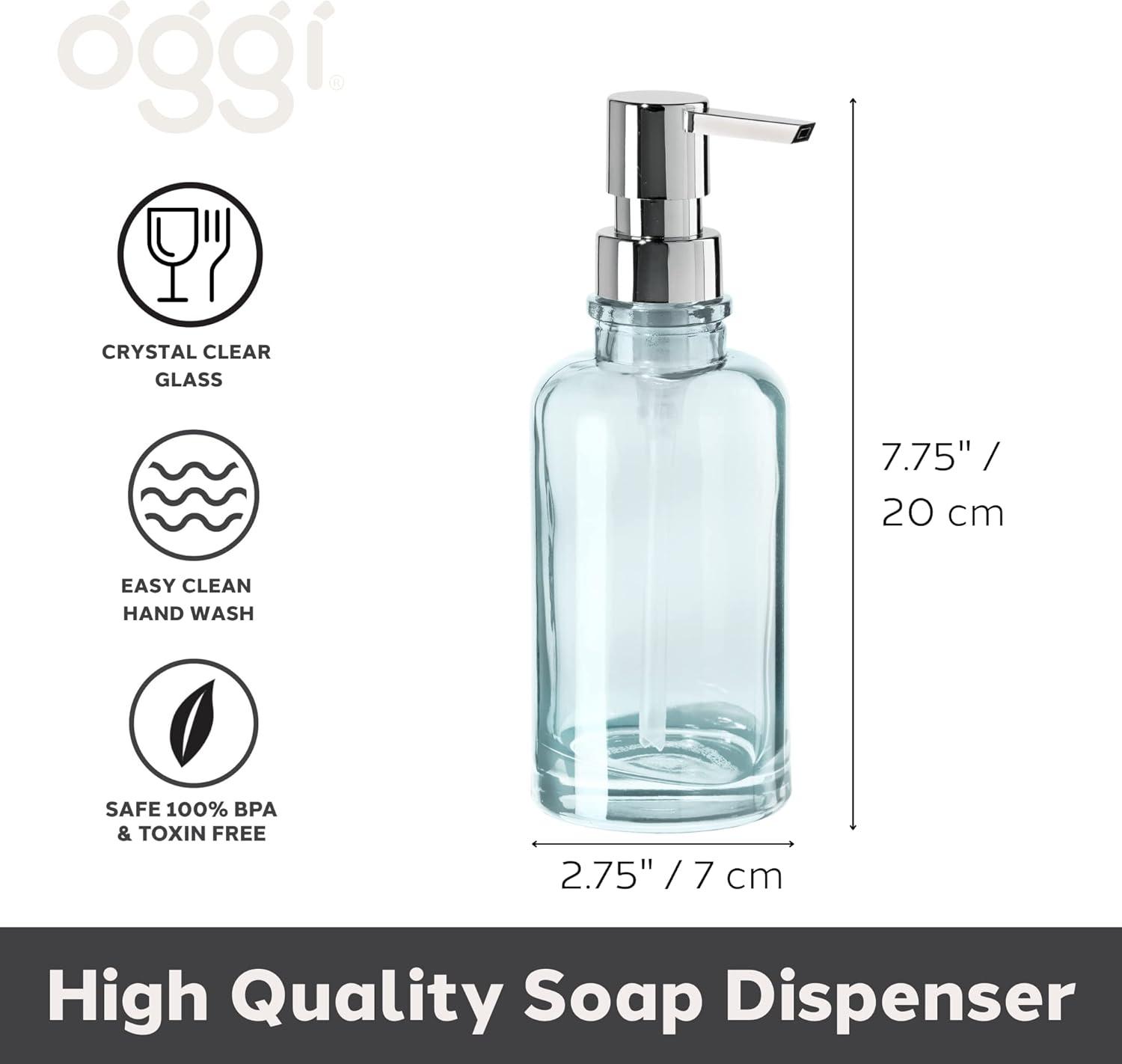 imageOggi 12oz Round Glass Lotion and Soap Dispenser for Kitchen or BathSmokeAqua