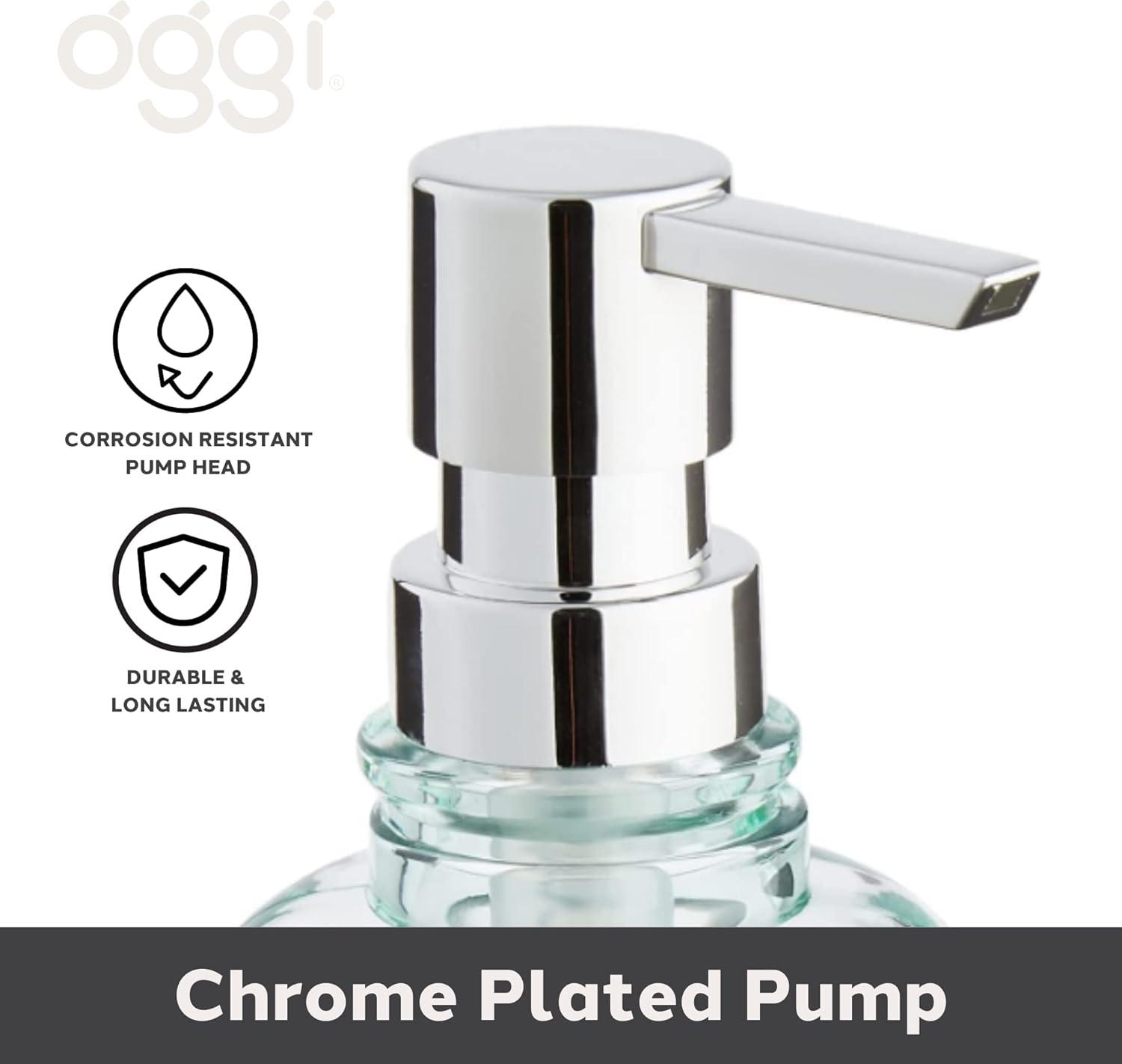 imageOggi 12oz Round Glass Lotion and Soap Dispenser for Kitchen or BathSmokeAqua
