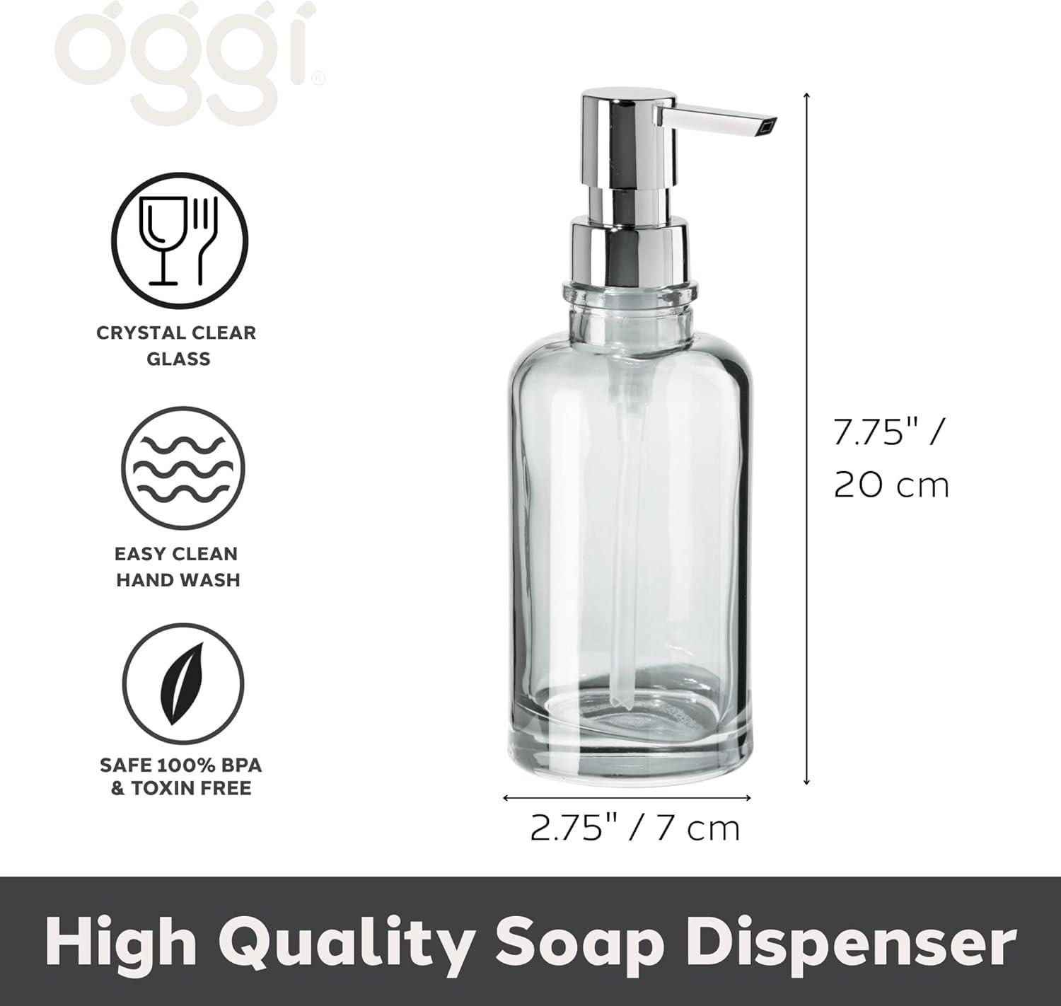 imageOggi 12oz Round Glass Lotion and Soap Dispenser for Kitchen or BathSmokeClear  Chrome