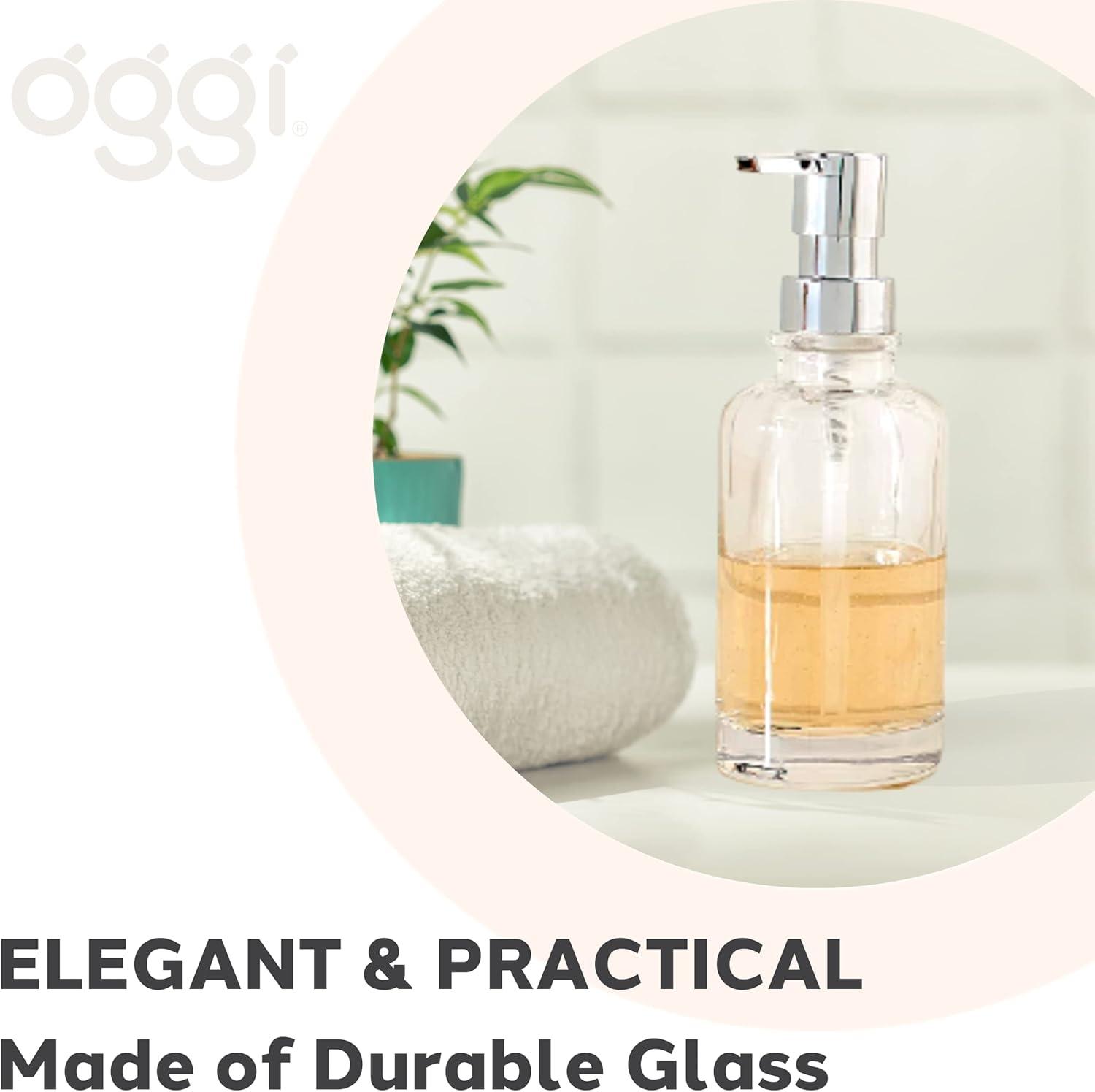 imageOggi 12oz Round Glass Lotion and Soap Dispenser for Kitchen or BathSmokeClear  Chrome