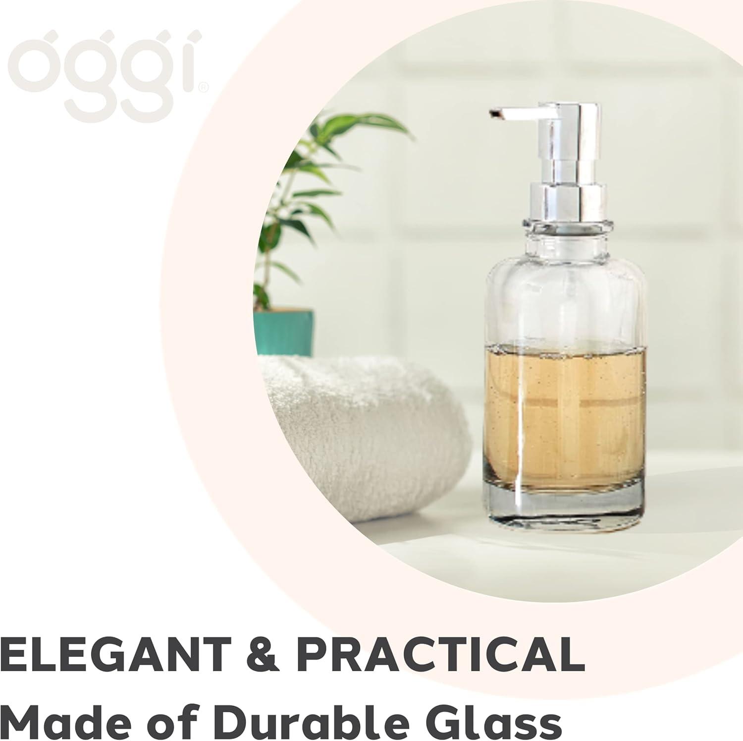 imageOggi 12oz Round Glass Lotion and Soap Dispenser for Kitchen or BathSmokeGray