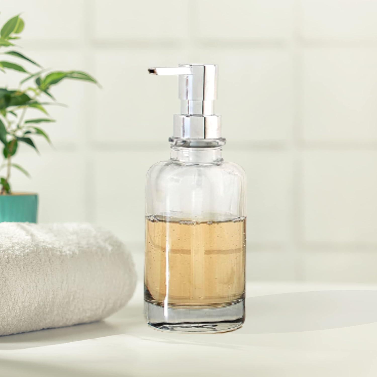 imageOggi 12oz Round Glass Lotion and Soap Dispenser for Kitchen or BathSmokeGray