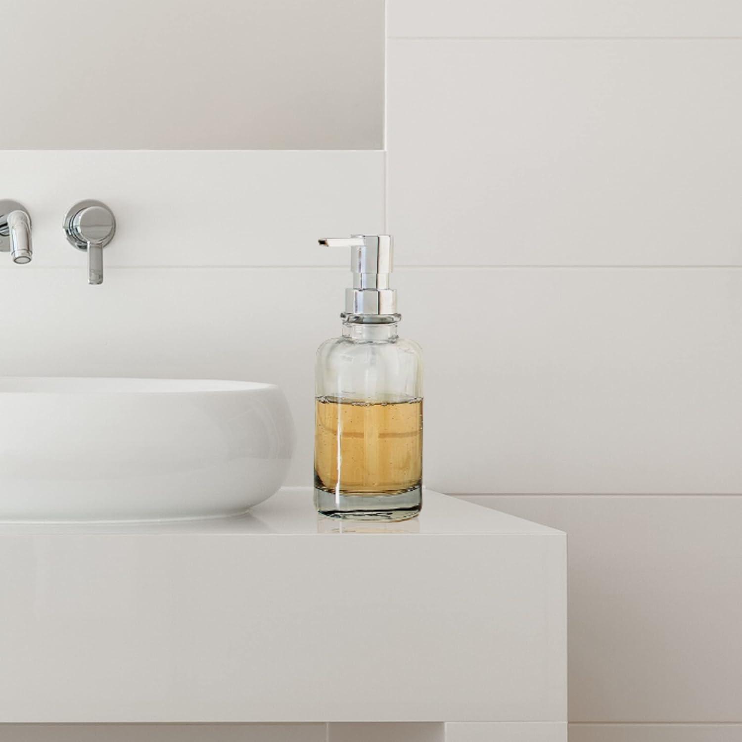 imageOggi 12oz Round Glass Lotion and Soap Dispenser for Kitchen or BathSmokeGray