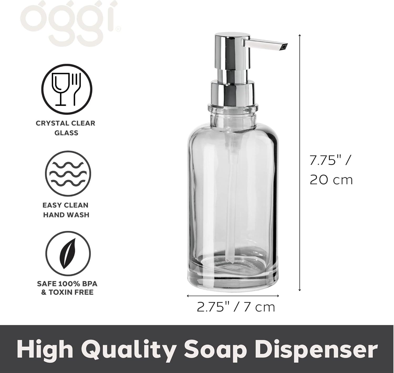 imageOggi 12oz Round Glass Lotion and Soap Dispenser for Kitchen or BathSmokeGray