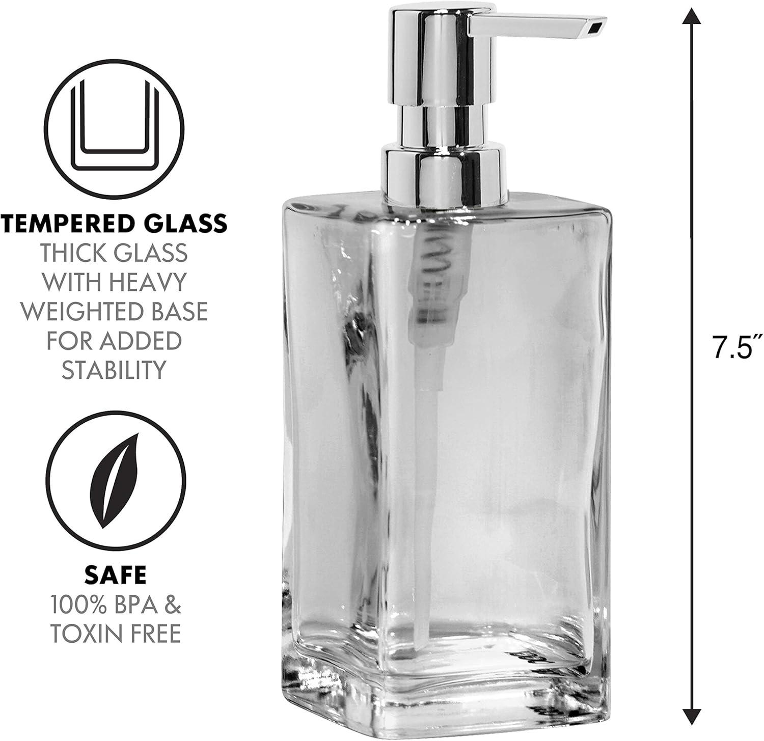 imageOggi 57136 Glass Soap Dispenser 13Ounce AquaGray  Chrome