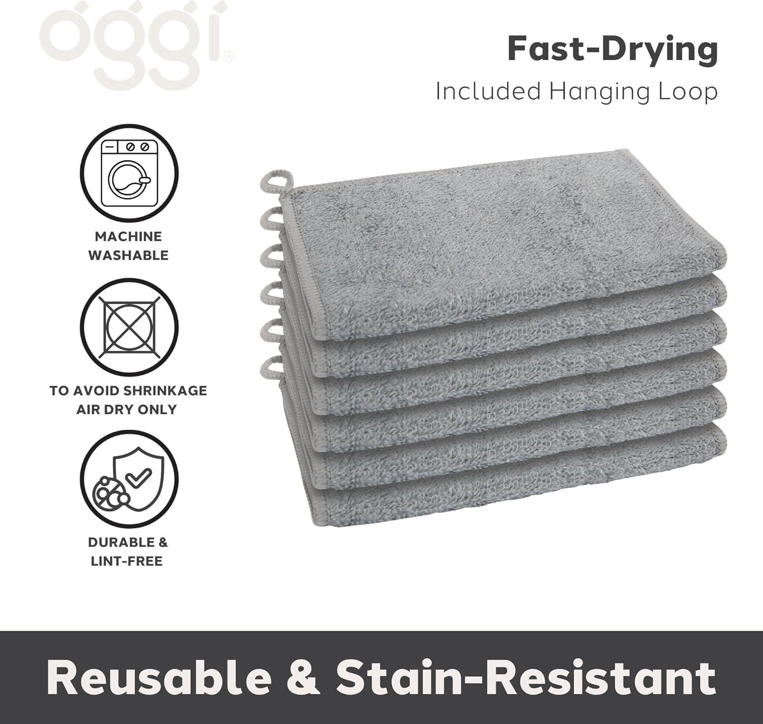 imageOggi Bambou OdorFree Kitchen Washcloths  Natural Kitchen Dish Cloths 91 BambooDerived Rayon Cellulose Fiber Reusable Absorbent Hygienic Fast Dry Durable NonScratch LintFree  6 pcs 7x9