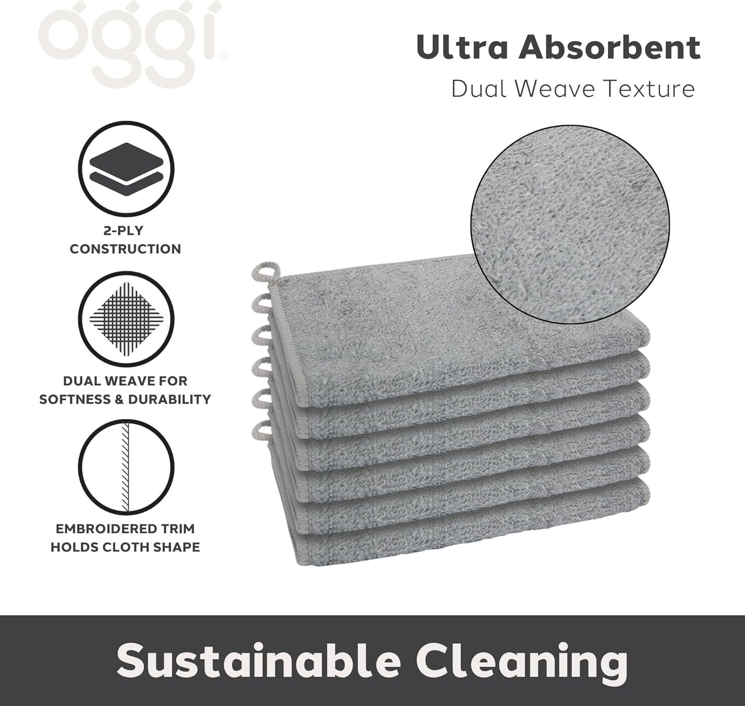 imageOggi Bambou OdorFree Kitchen Washcloths  Natural Kitchen Dish Cloths 91 BambooDerived Rayon Cellulose Fiber Reusable Absorbent Hygienic Fast Dry Durable NonScratch LintFree  6 pcs 7x9