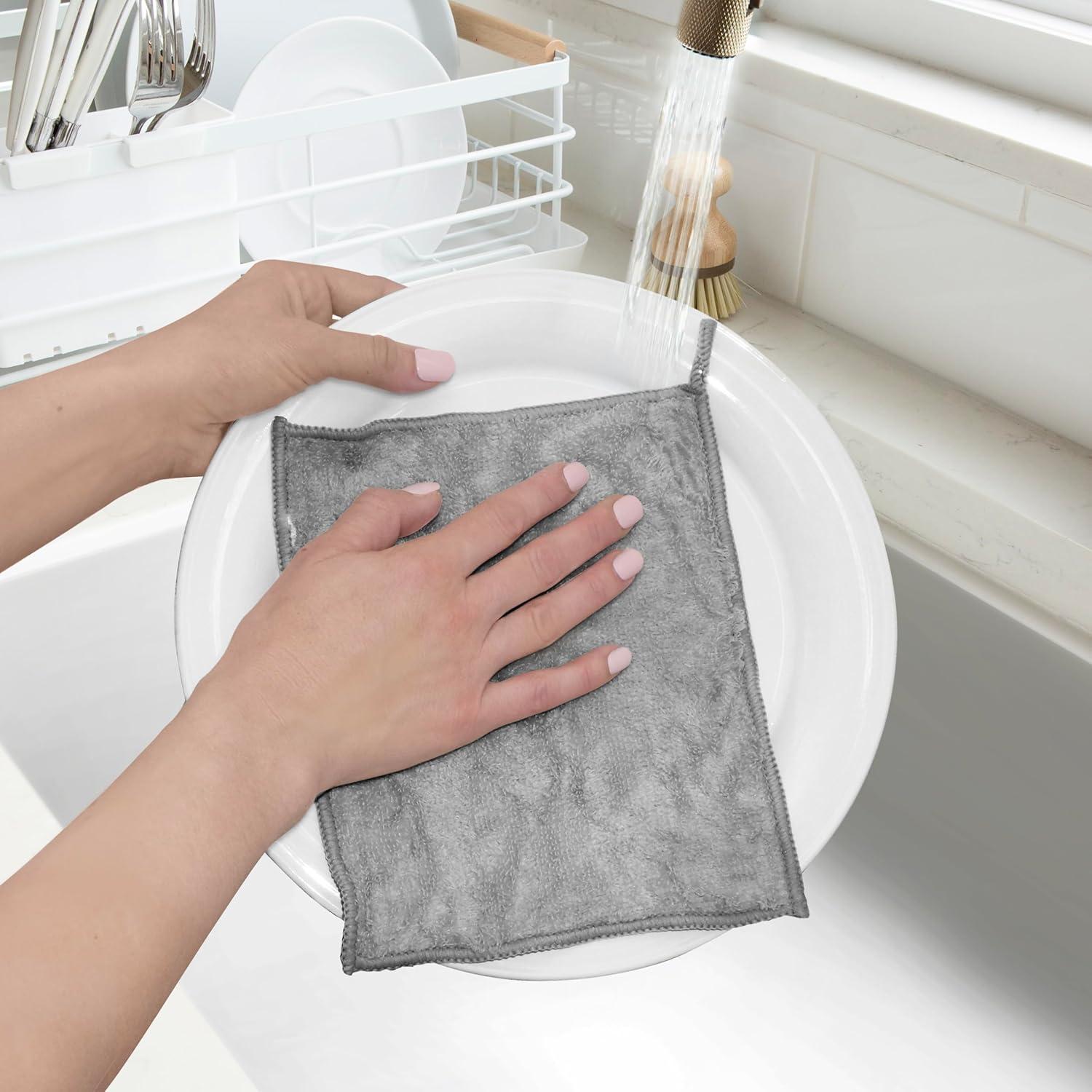 imageOggi Bambou OdorFree Kitchen Washcloths  Natural Kitchen Dish Cloths 91 BambooDerived Rayon Cellulose Fiber Reusable Absorbent Hygienic Fast Dry Durable NonScratch LintFree  6 pcs 7x9