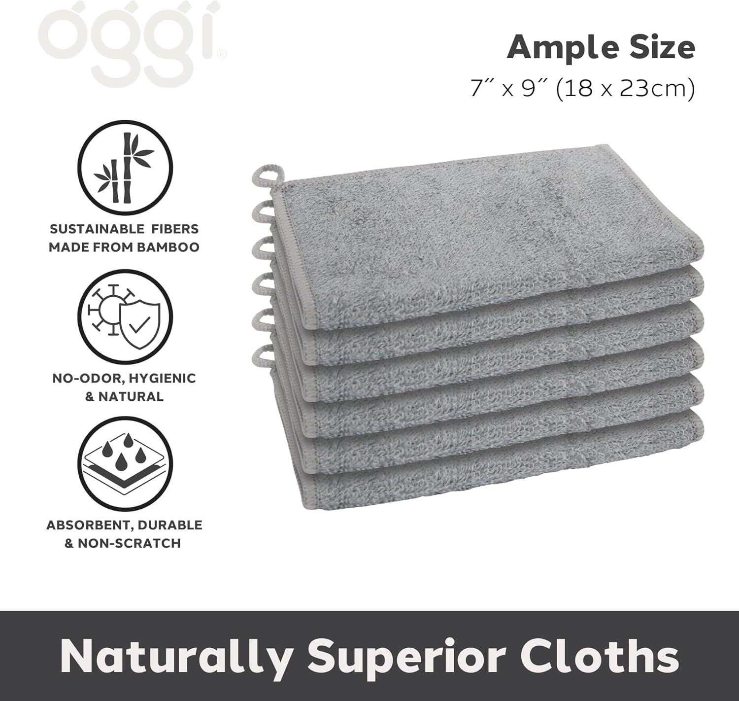 imageOggi Bambou OdorFree Kitchen Washcloths  Natural Kitchen Dish Cloths 91 BambooDerived Rayon Cellulose Fiber Reusable Absorbent Hygienic Fast Dry Durable NonScratch LintFree  6 pcs 7x9