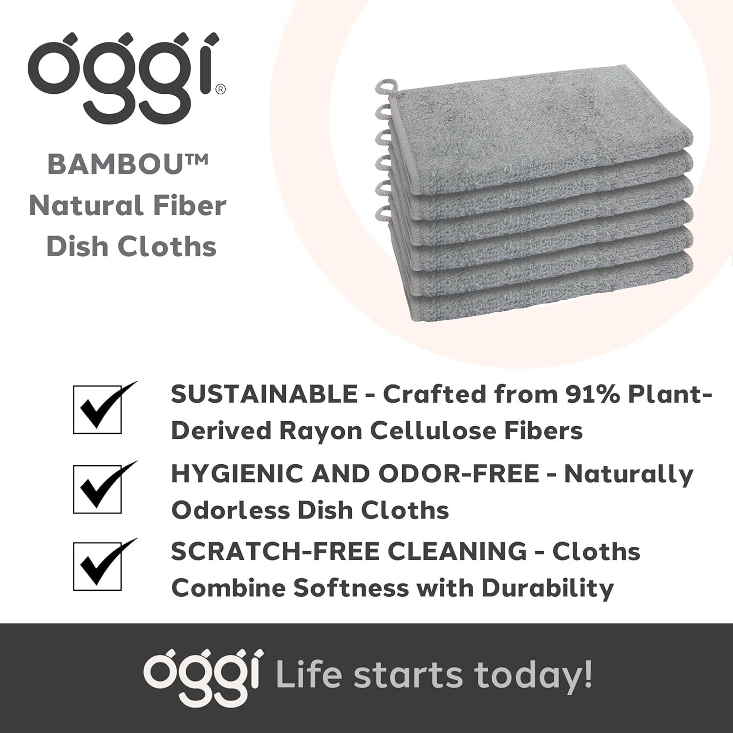 imageOggi Bambou OdorFree Kitchen Washcloths  Natural Kitchen Dish Cloths 91 BambooDerived Rayon Cellulose Fiber Reusable Absorbent Hygienic Fast Dry Durable NonScratch LintFree  6 pcs 7x9