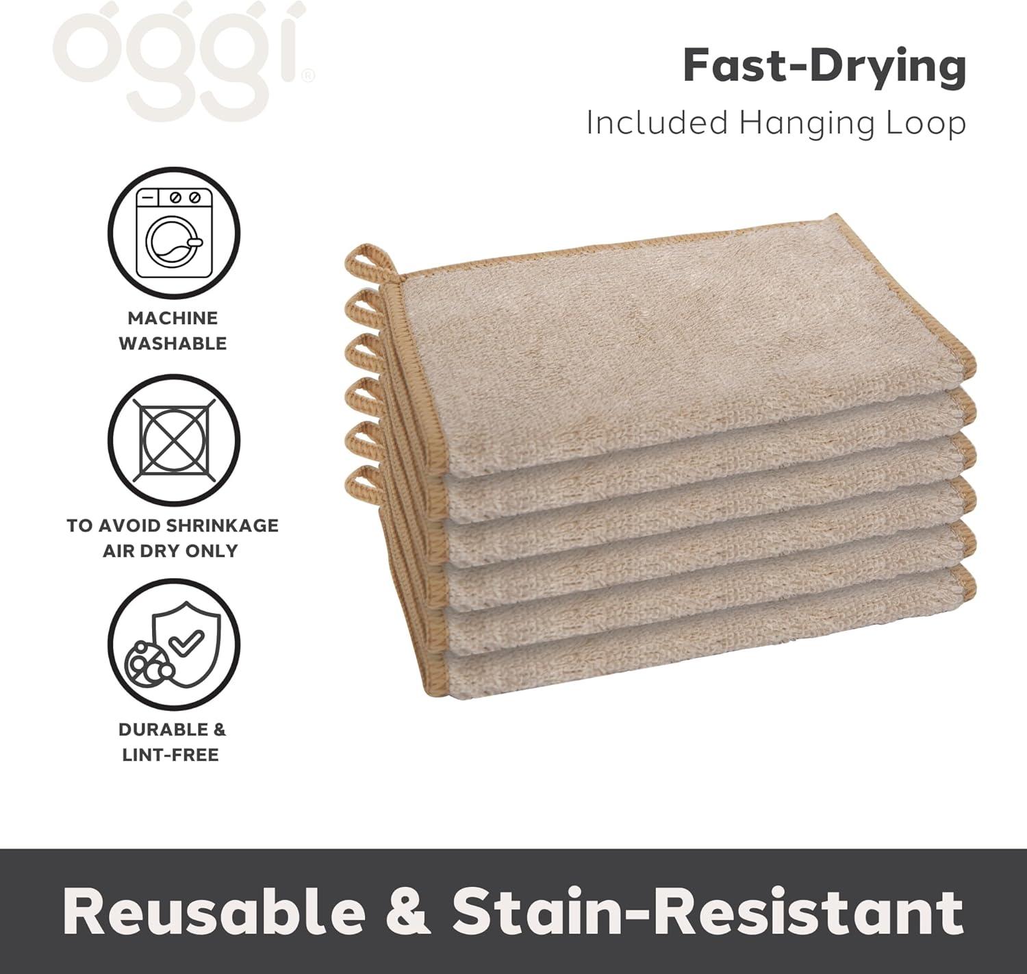 imageOggi Bambou OdorFree Kitchen Washcloths  Natural Kitchen Dish Cloths 91 Rayon Cellulose Fiber Reusable Absorbent Hygienic Fast Dry Durable NonScratch LintFree  6 pcs 7x9