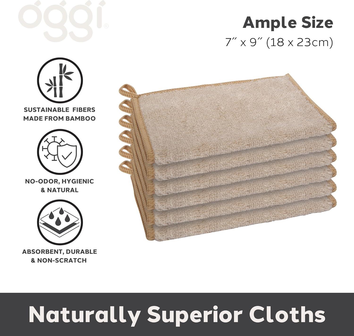 imageOggi Bambou OdorFree Kitchen Washcloths  Natural Kitchen Dish Cloths 91 Rayon Cellulose Fiber Reusable Absorbent Hygienic Fast Dry Durable NonScratch LintFree  6 pcs 7x9