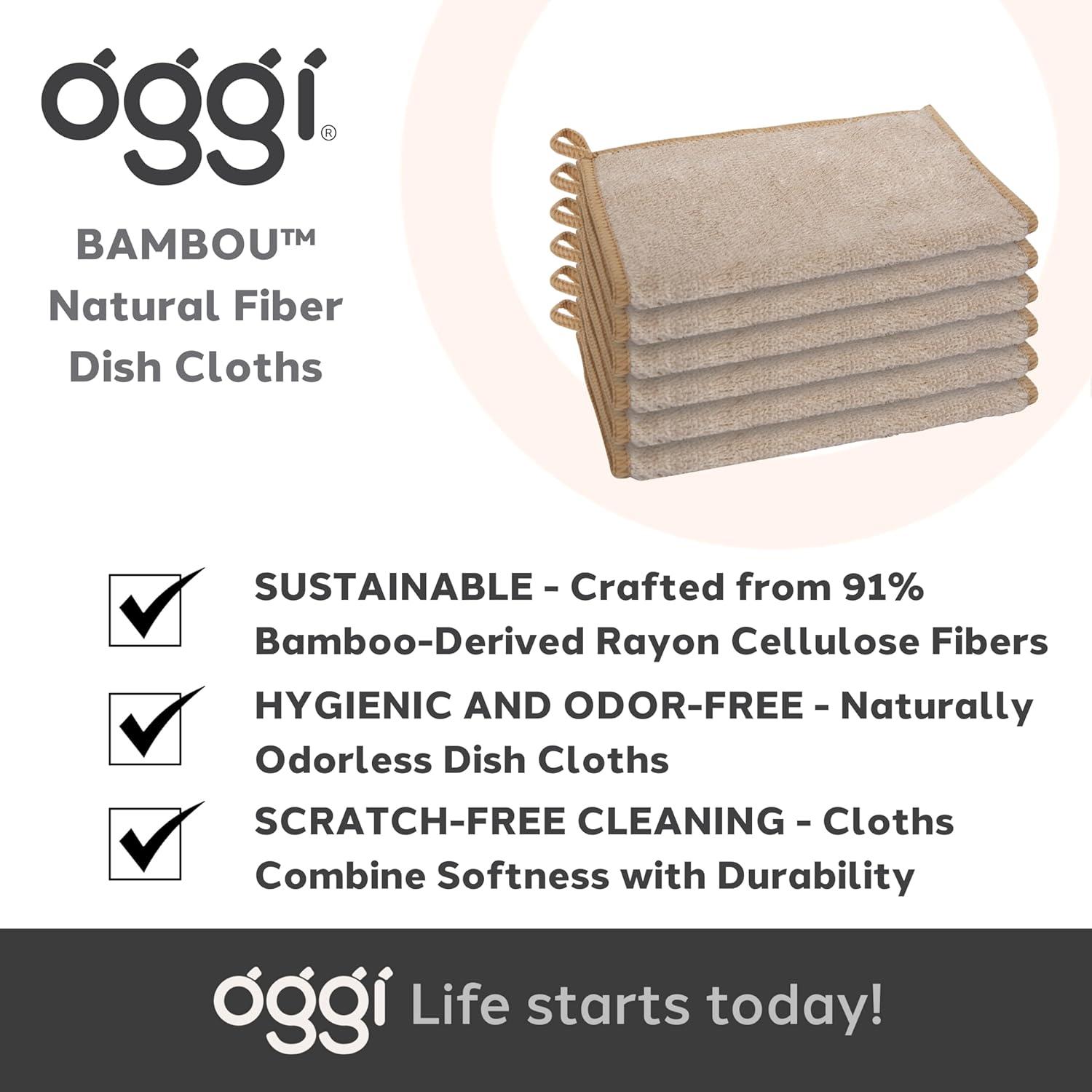 imageOggi Bambou OdorFree Kitchen Washcloths  Natural Kitchen Dish Cloths 91 Rayon Cellulose Fiber Reusable Absorbent Hygienic Fast Dry Durable NonScratch LintFree  6 pcs 7x9