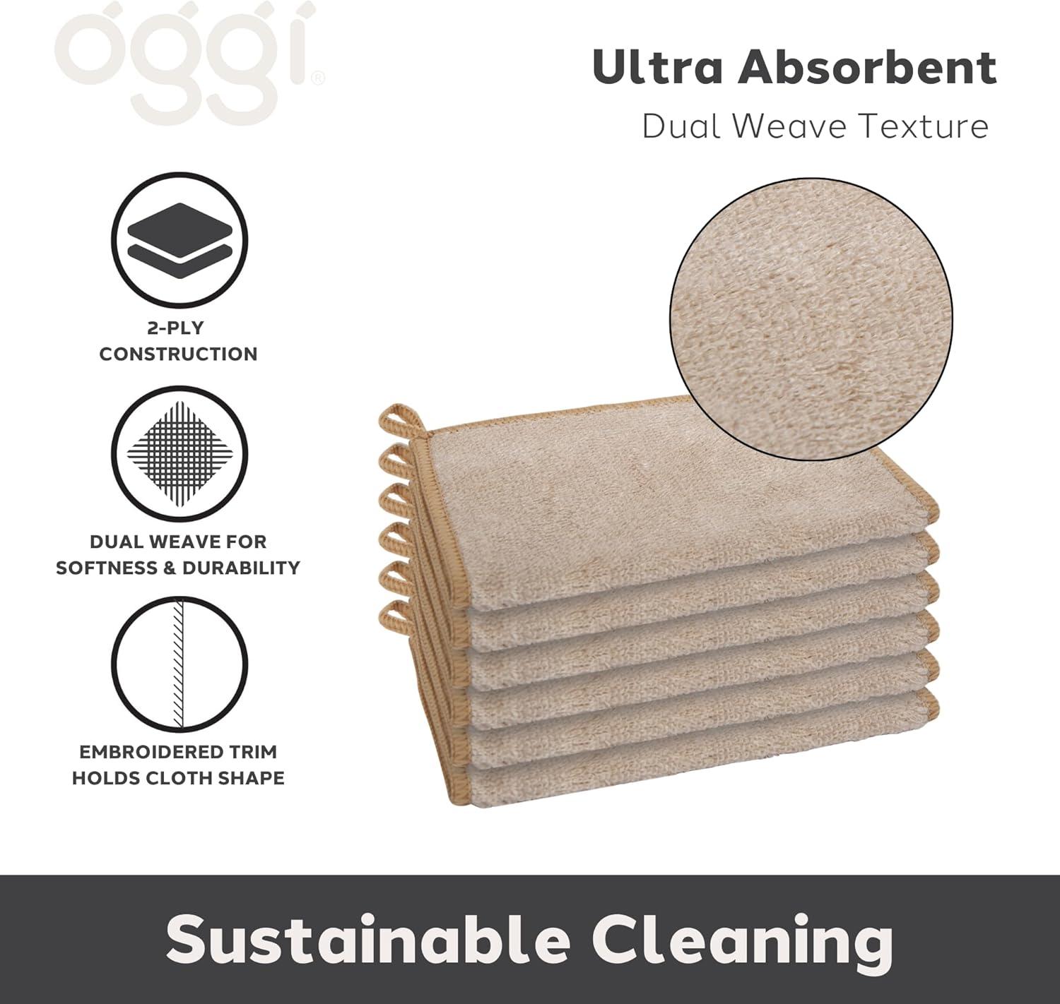 imageOggi Bambou OdorFree Kitchen Washcloths  Natural Kitchen Dish Cloths 91 Rayon Cellulose Fiber Reusable Absorbent Hygienic Fast Dry Durable NonScratch LintFree  6 pcs 7x9