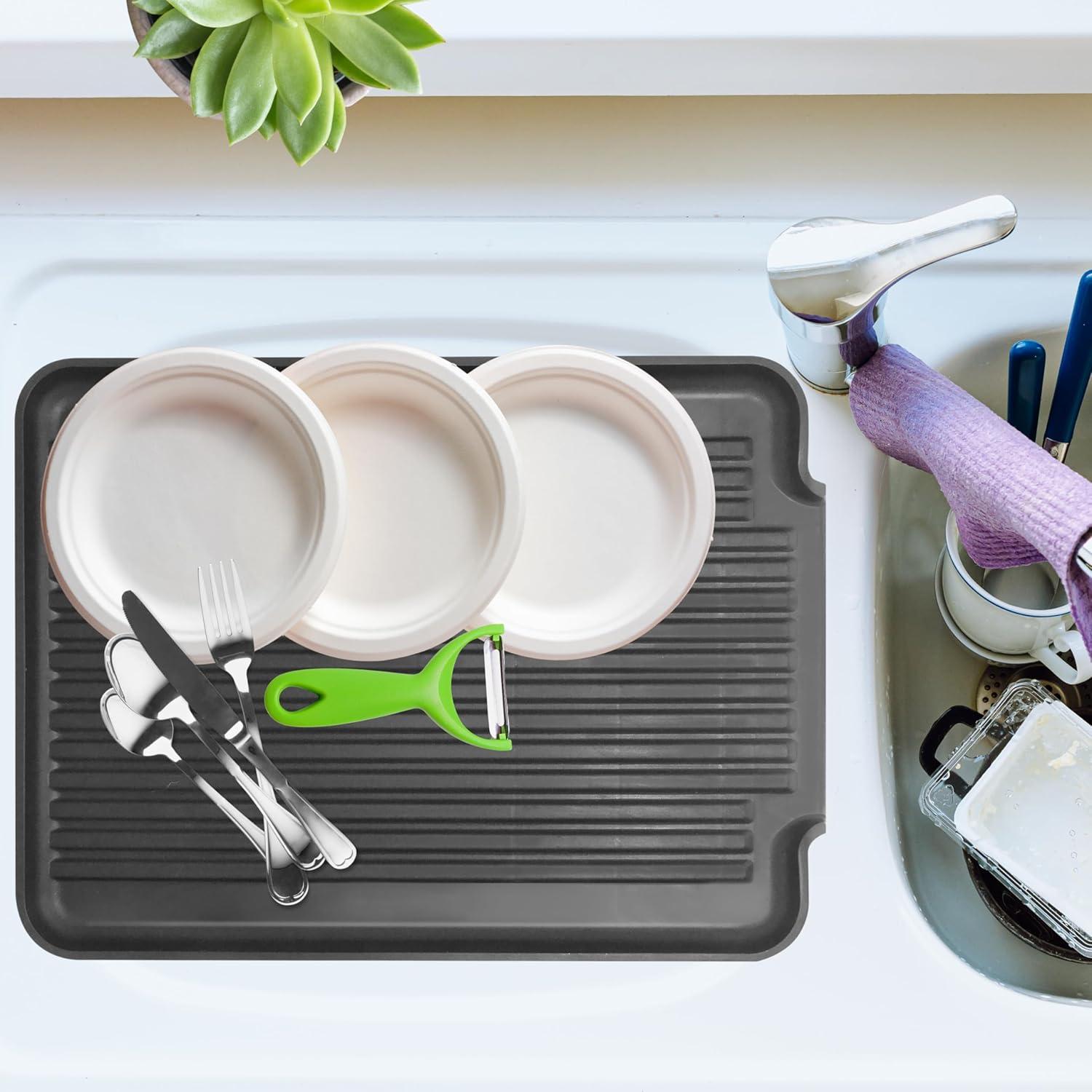 imageOggi Dish Drain Board ampamp Drying Rack Tray for Kitchen  Ideal Rigid Drainboard Plate ampamp Glass Drainer Tray Dish Drain Boards for Kitchen Counter 1275 x 1725  Black